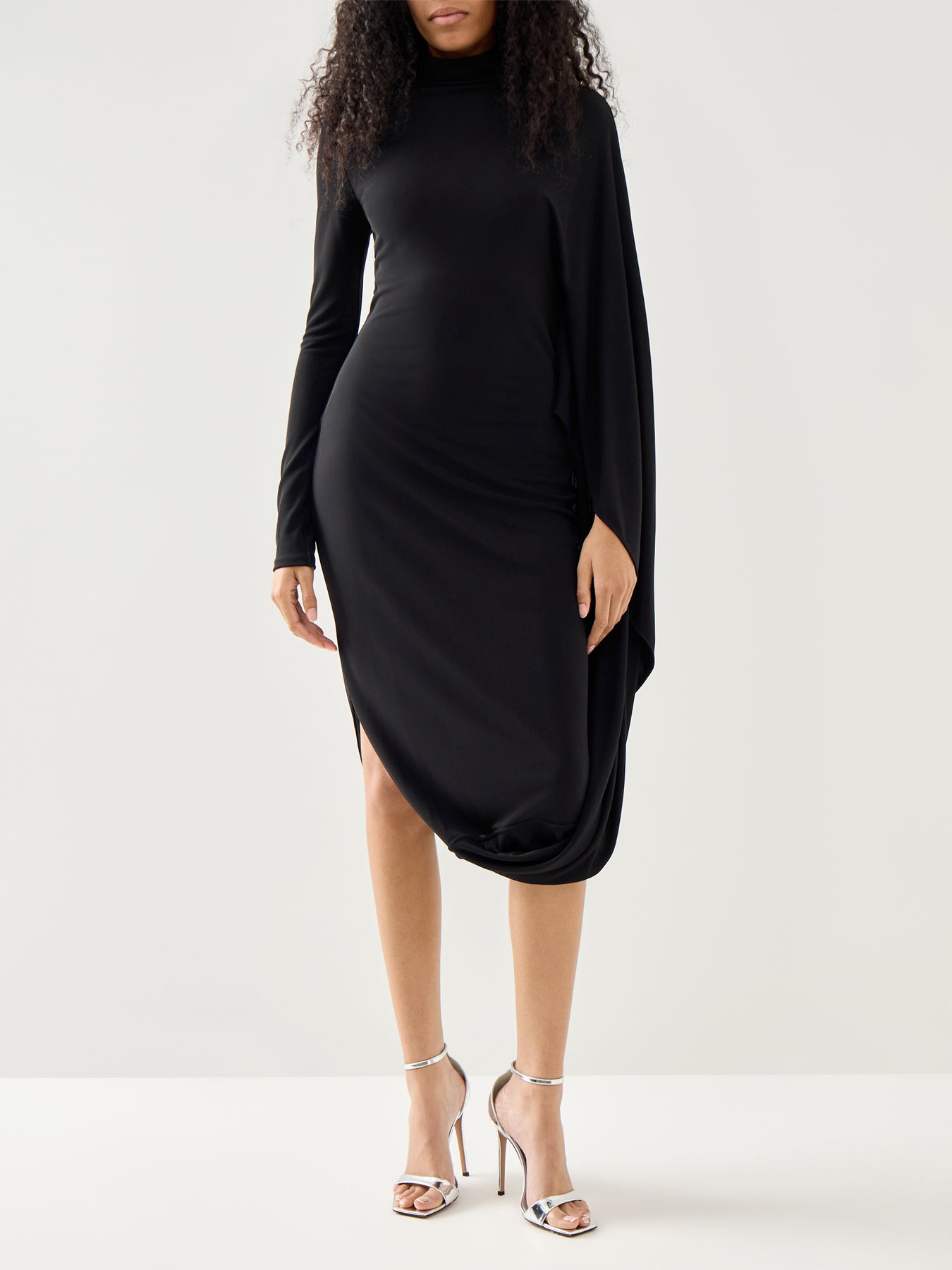 Crepe Jersey Cape Dress Black