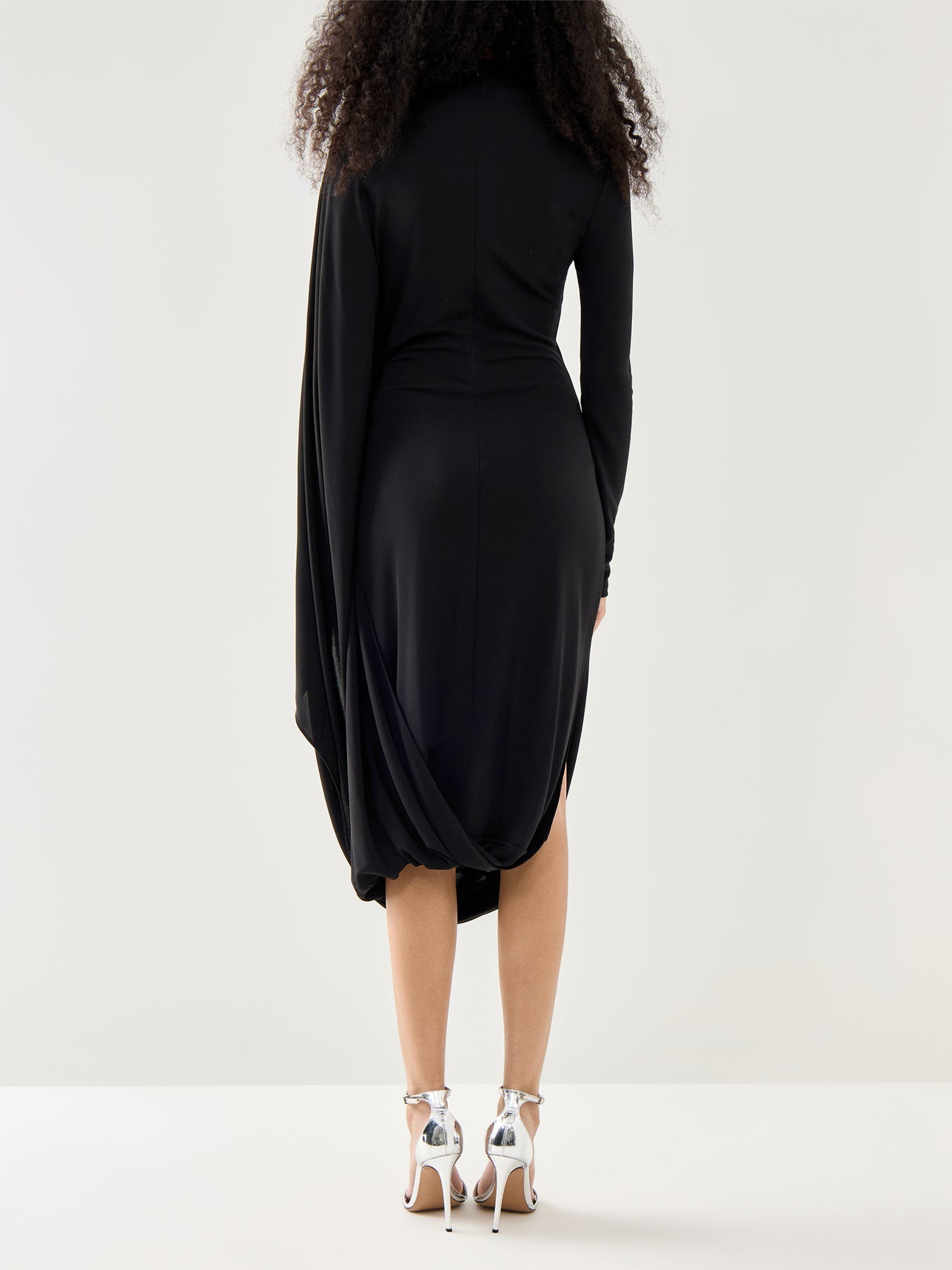 Crepe Jersey Cape Dress Black