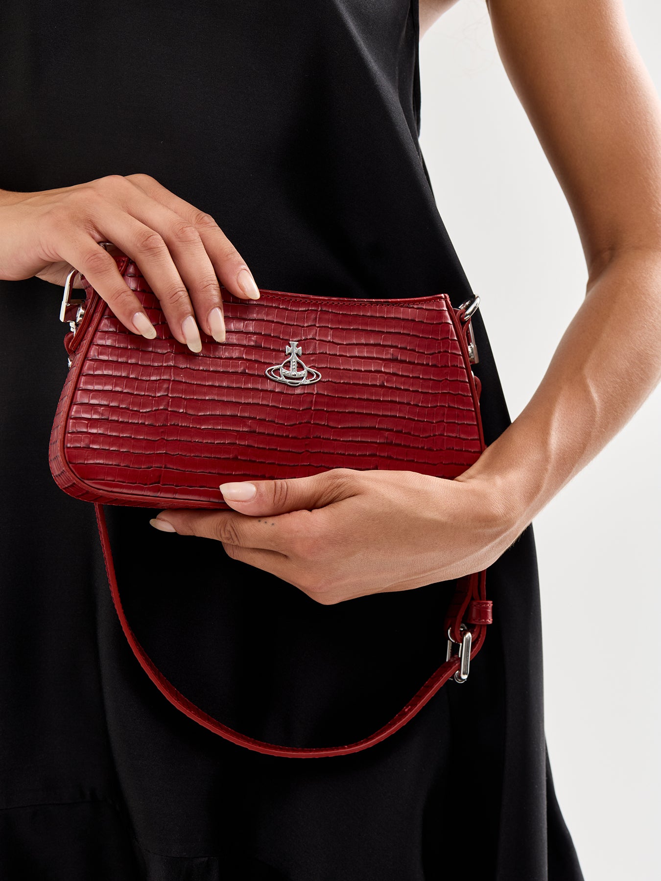 Tasha Mini Croc Embossed Shoulder Phone Bag Red