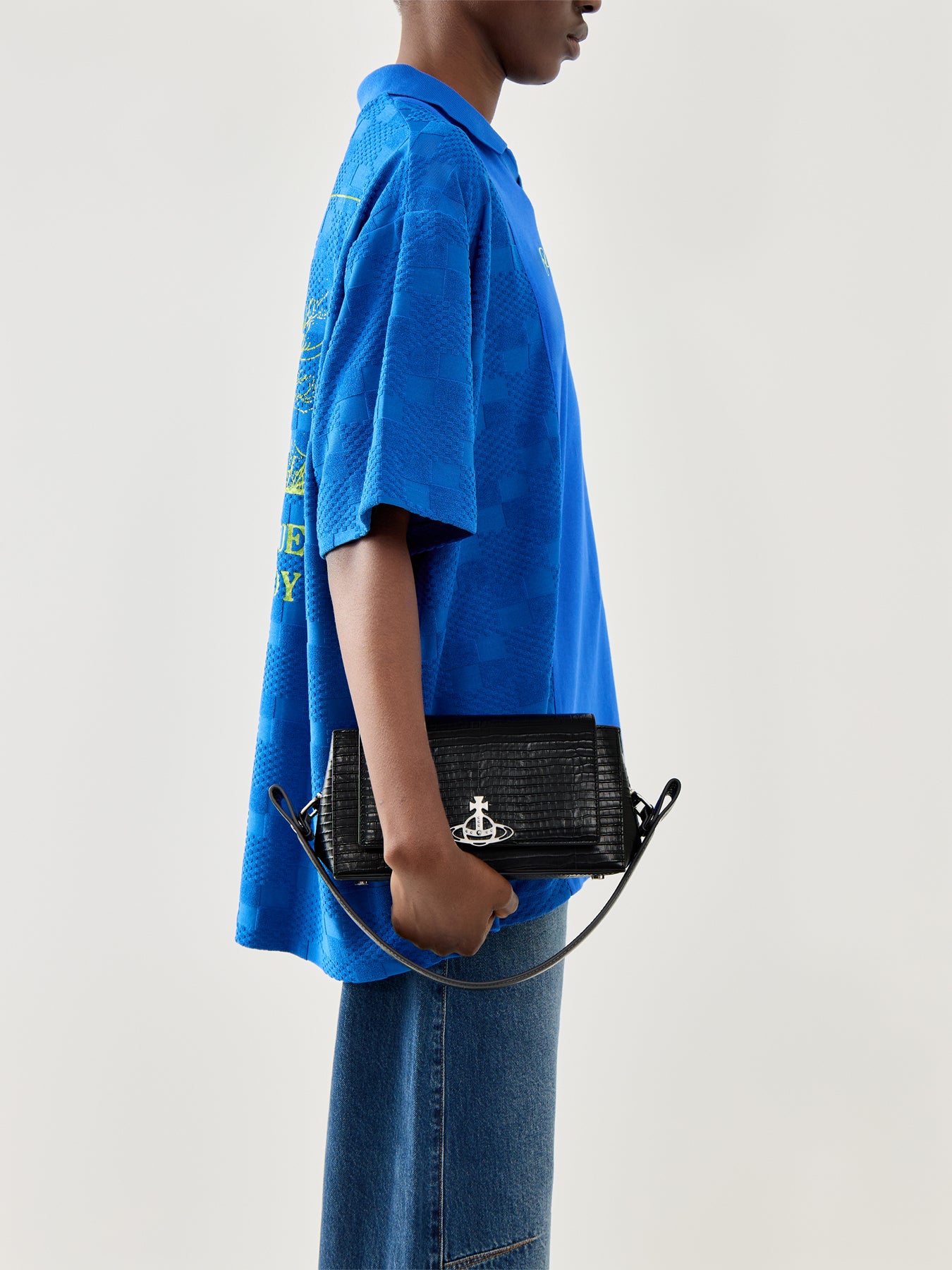 Hazel Mini Croc Embossed Medium Handbag Black