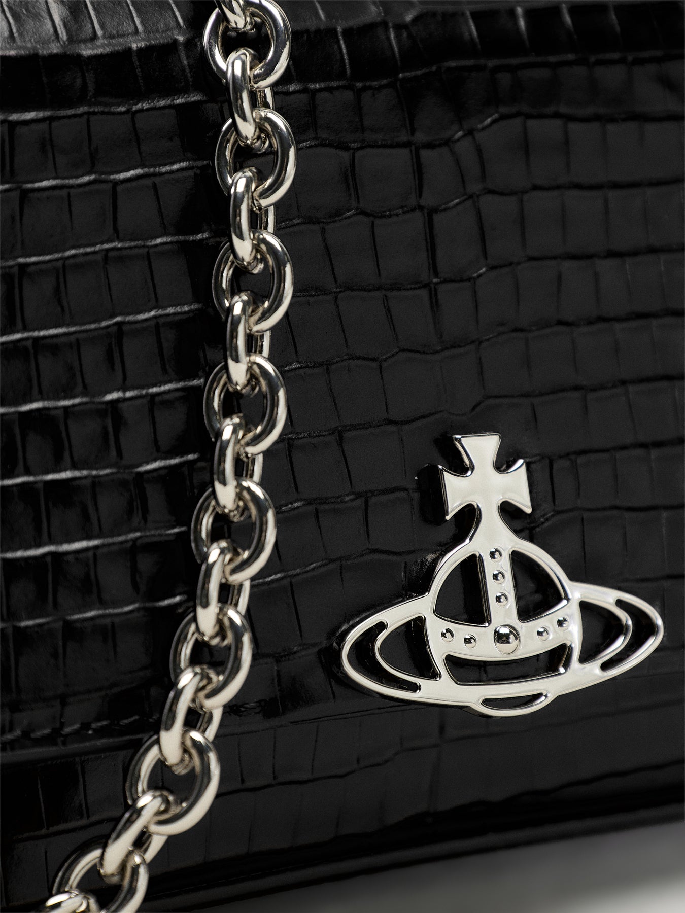 Hazel Mini Croc Embossed Medium Handbag Black