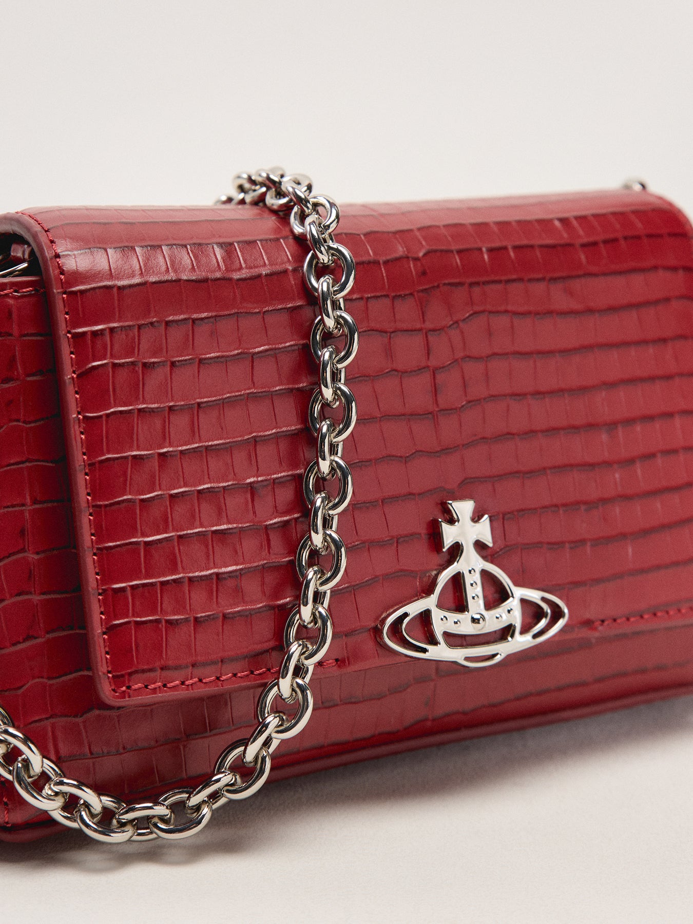 Hazel Mini Croc Embossed Small Handbag Red
