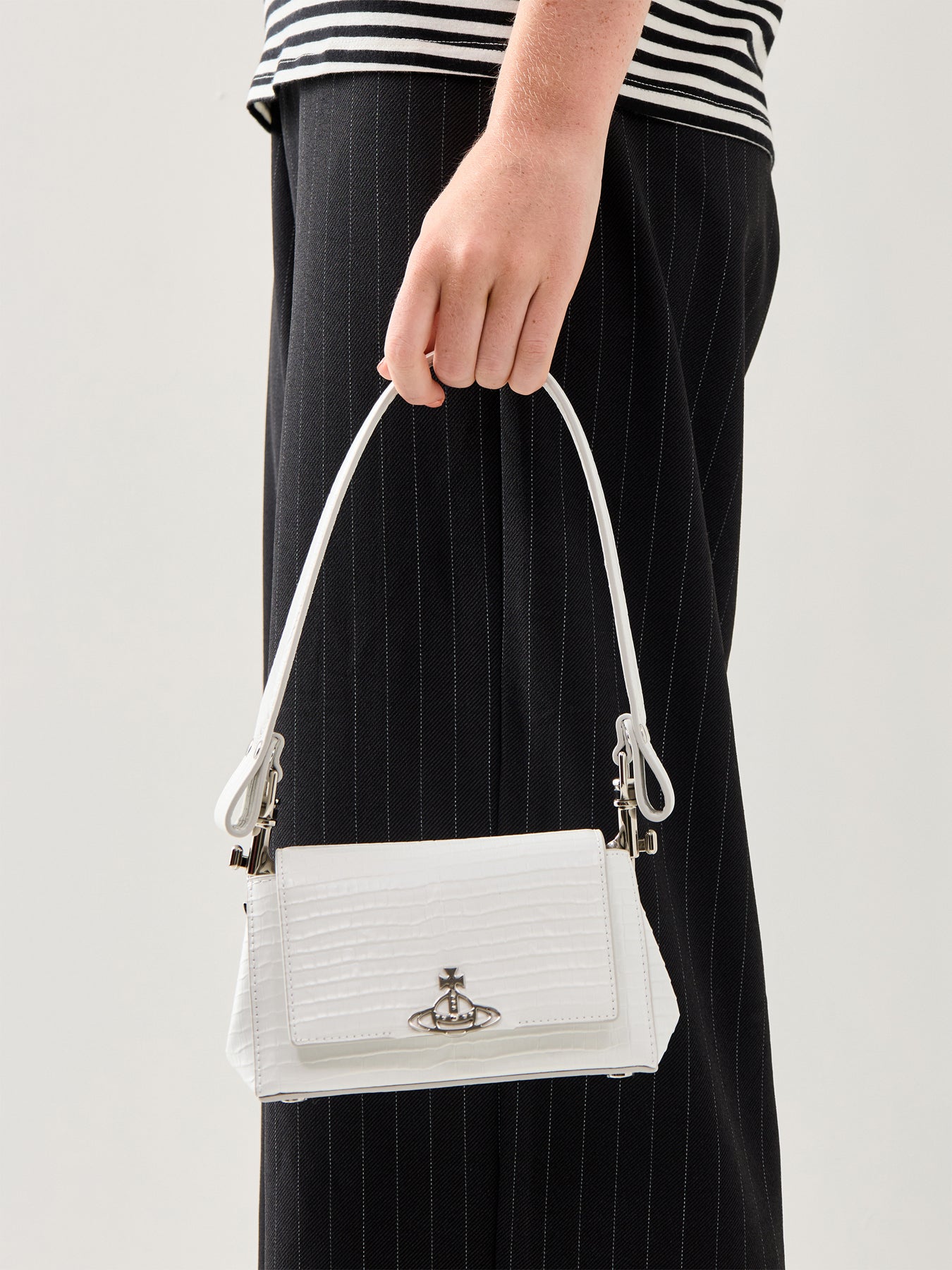Hazel Mini Croc Embossed Small Handbag White Leather