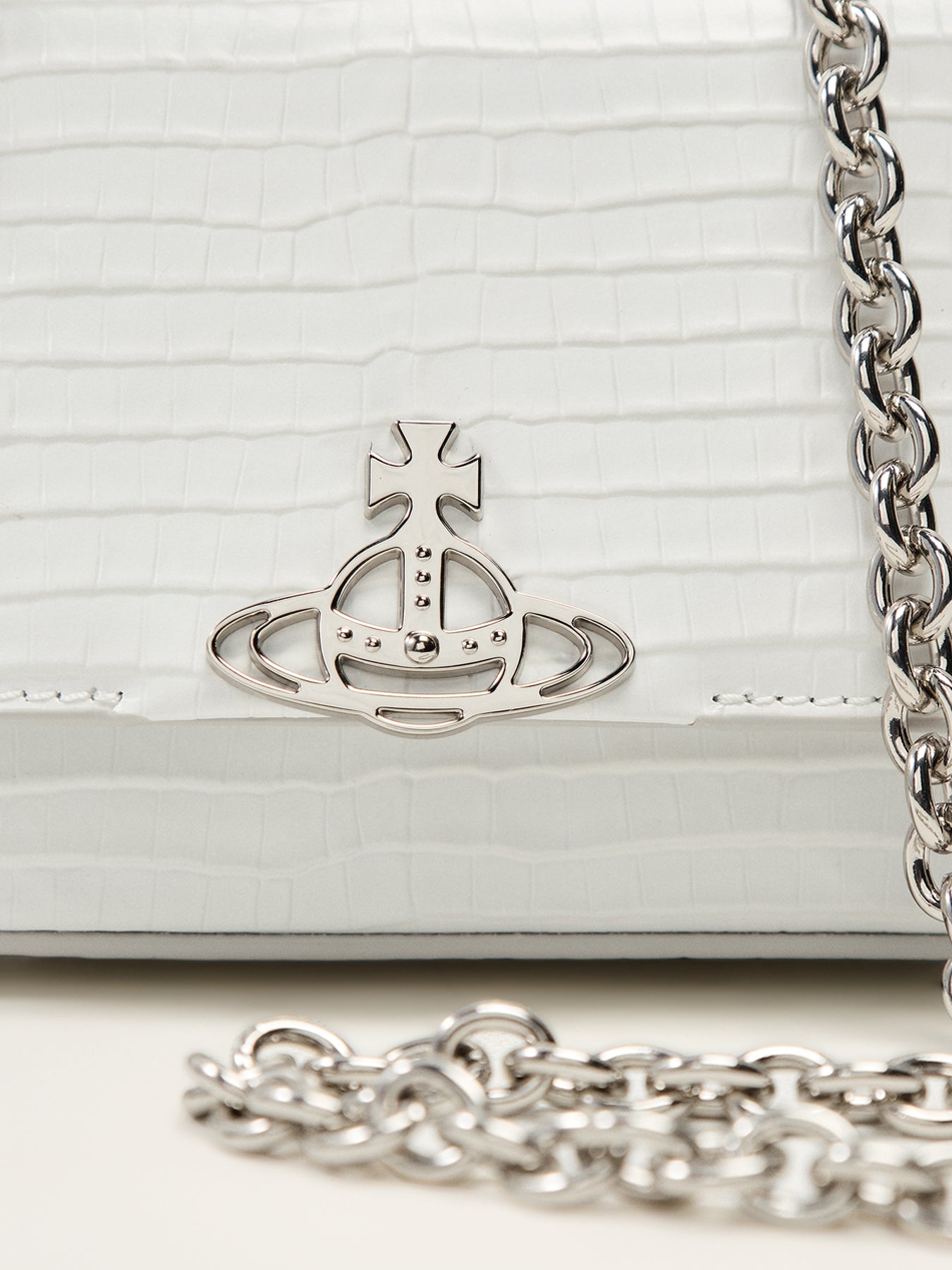 Hazel Mini Croc Embossed Small Handbag White Leather