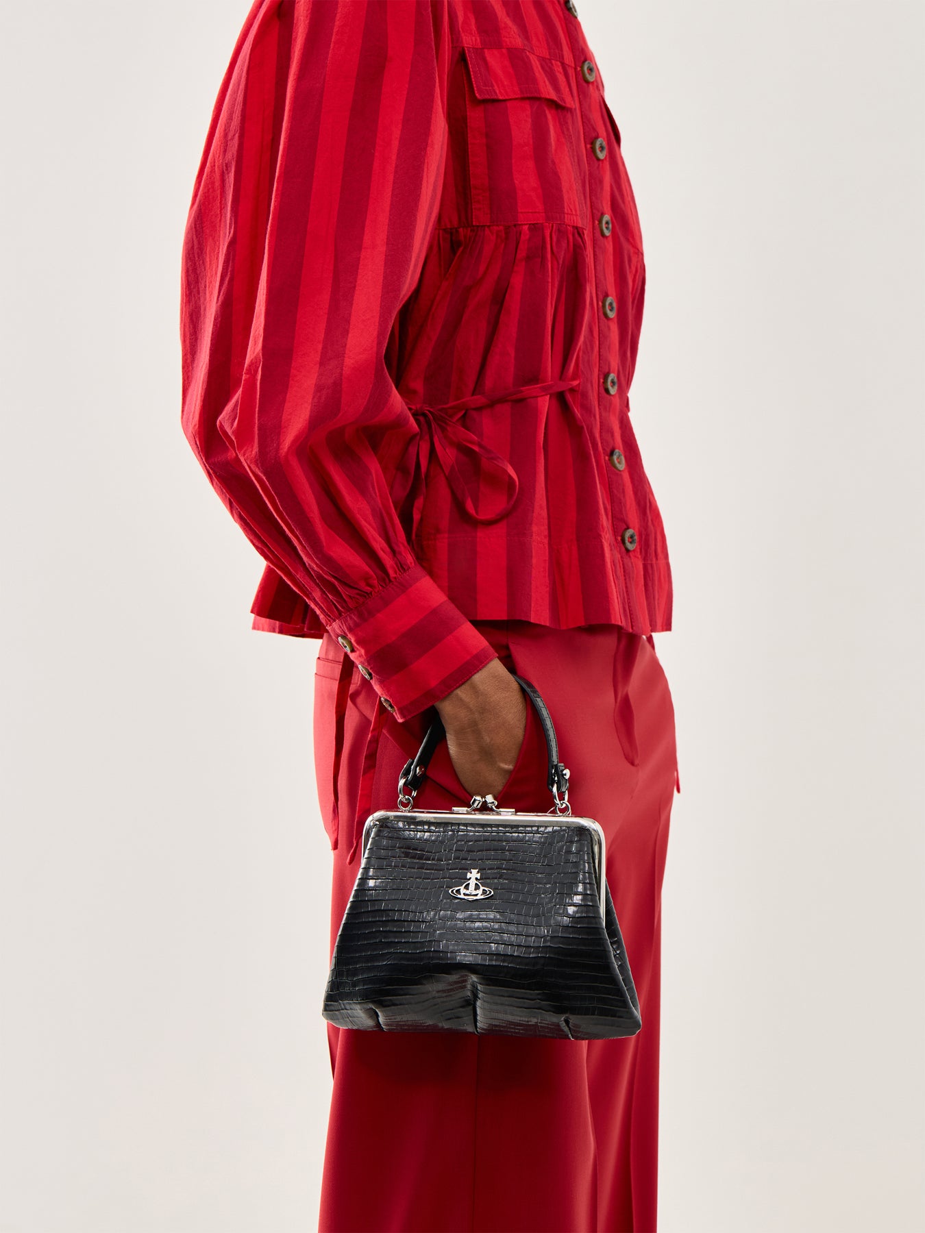 Granny Purse Mini Croc Embossed Black