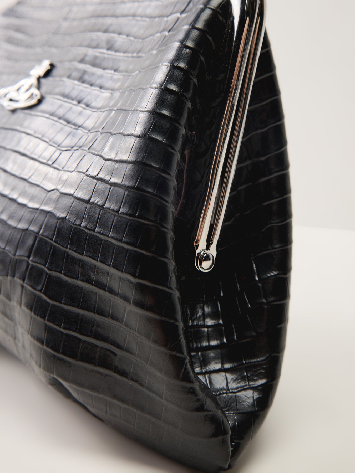 Granny Purse Mini Croc Embossed Black