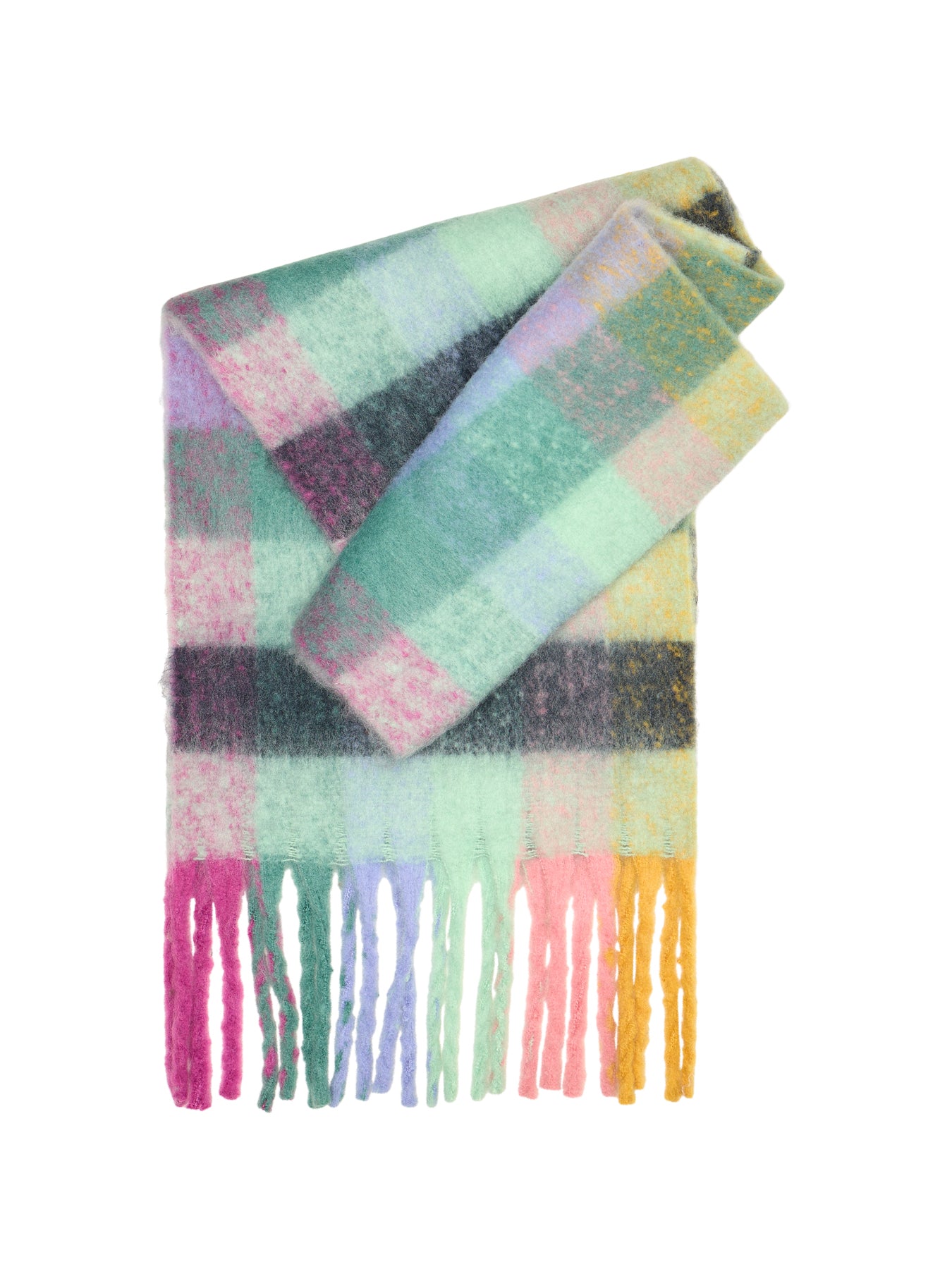 Jikka Check Wool Blend Scarf Green