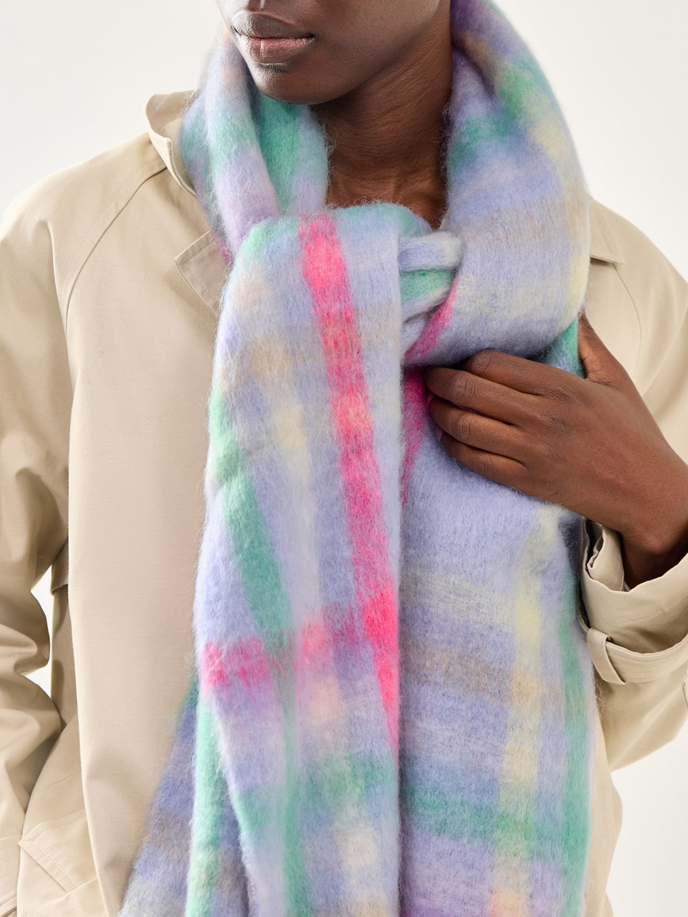 Jill Check Wool Blend Scarf Lilac