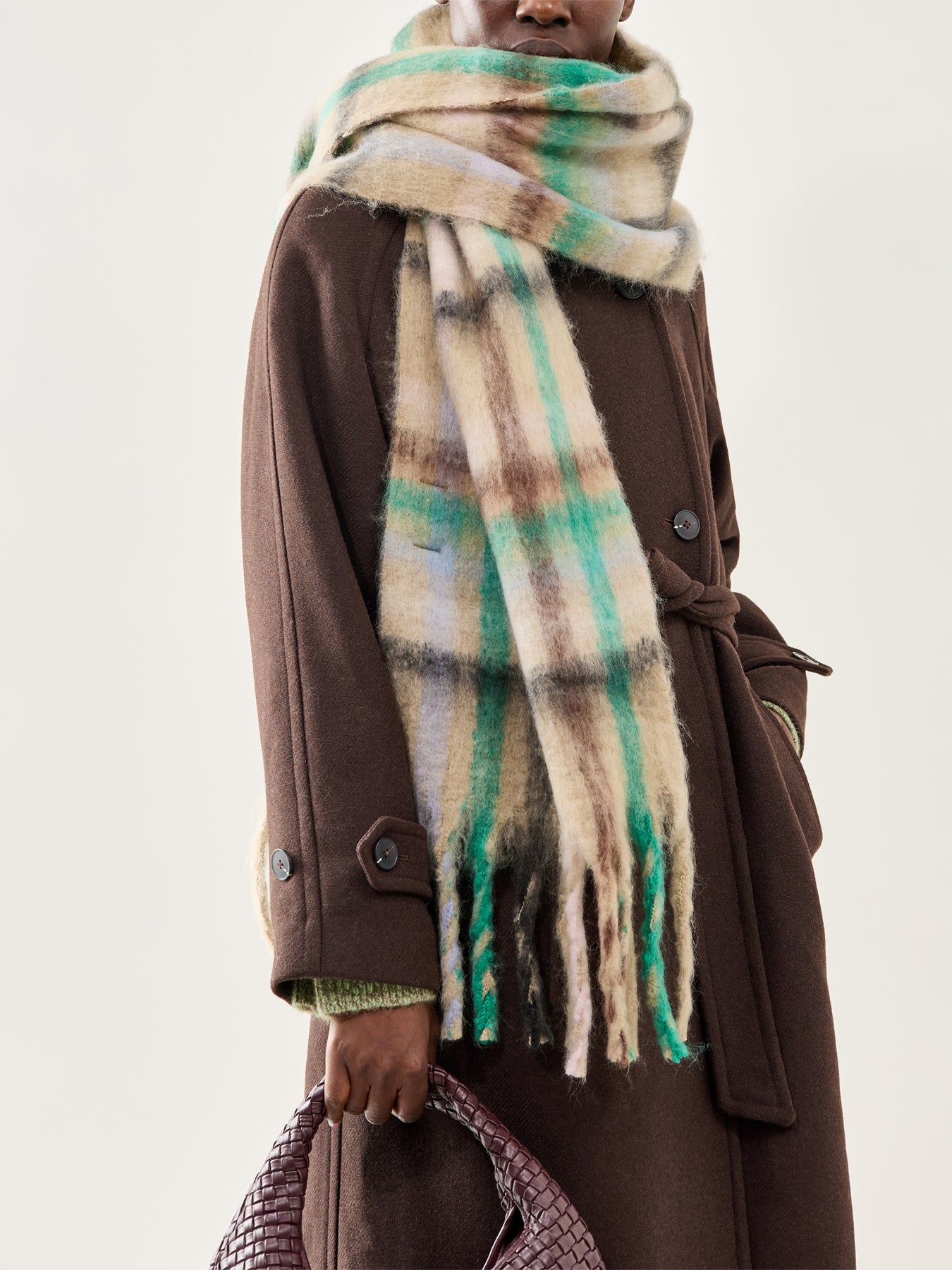 Jill Check Wool Blend Scarf Beige