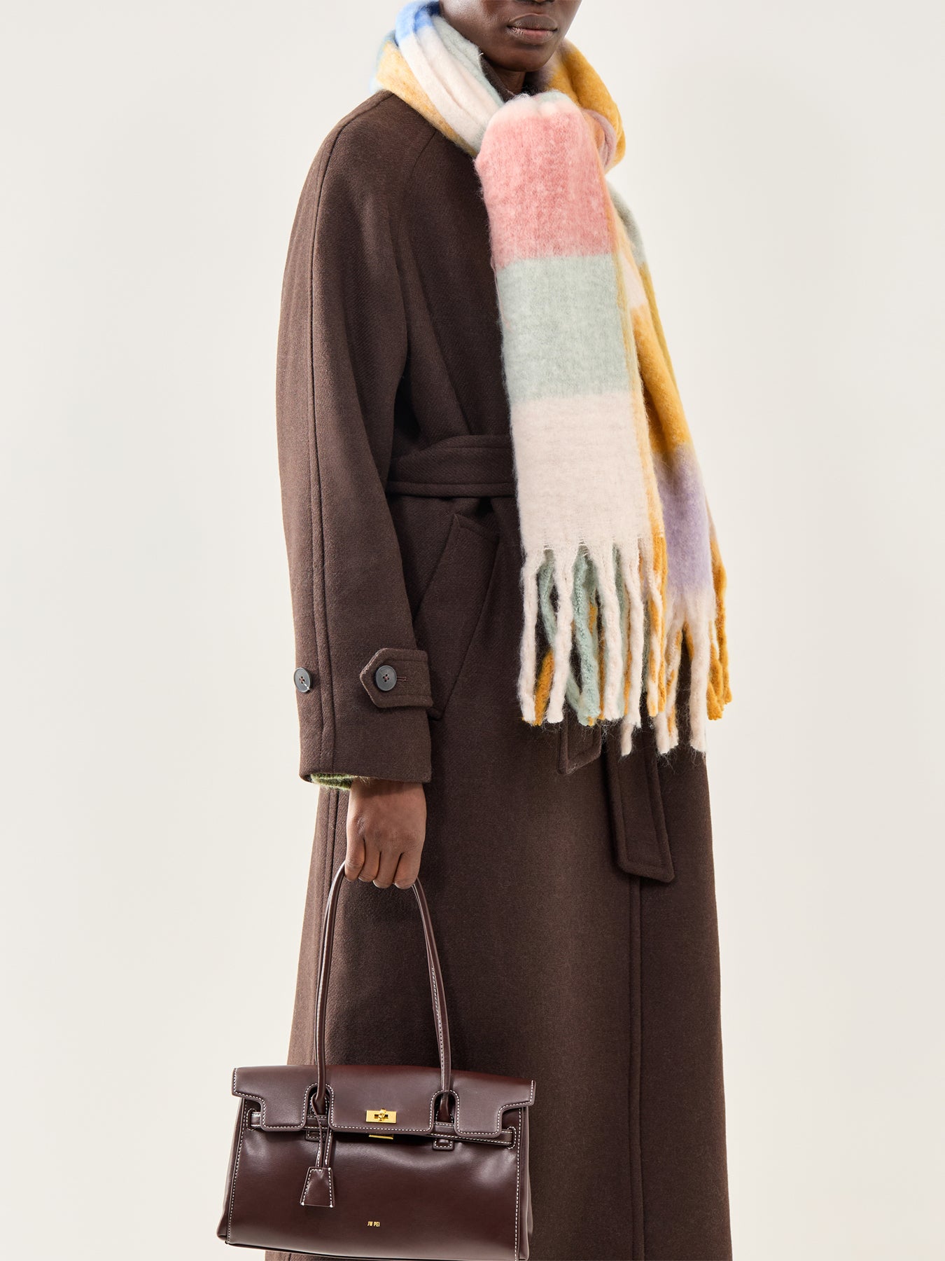 Jory Large Check Wool Blend Scarf Yellow