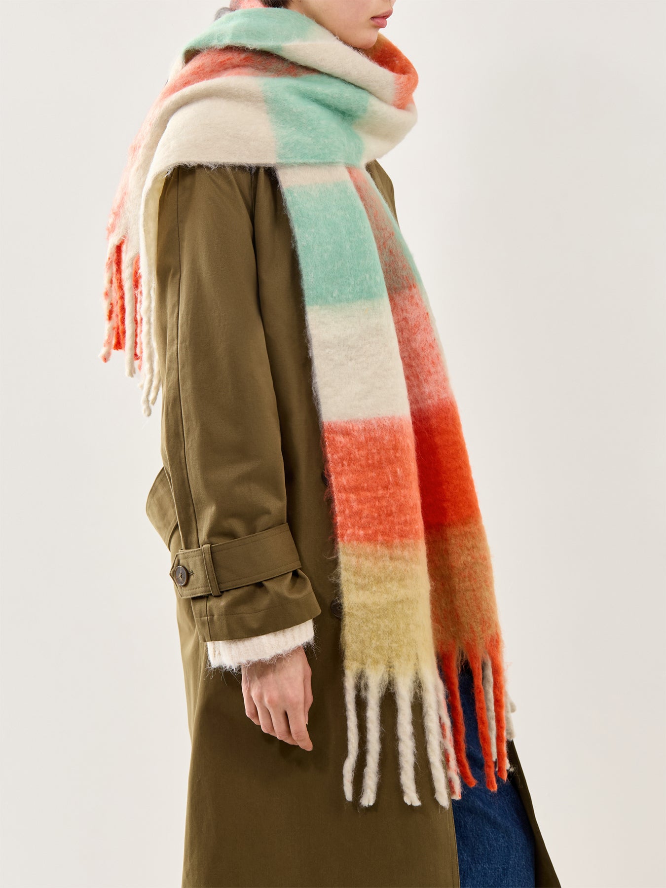 Jory Large Check Wool Blend Scarf Orange