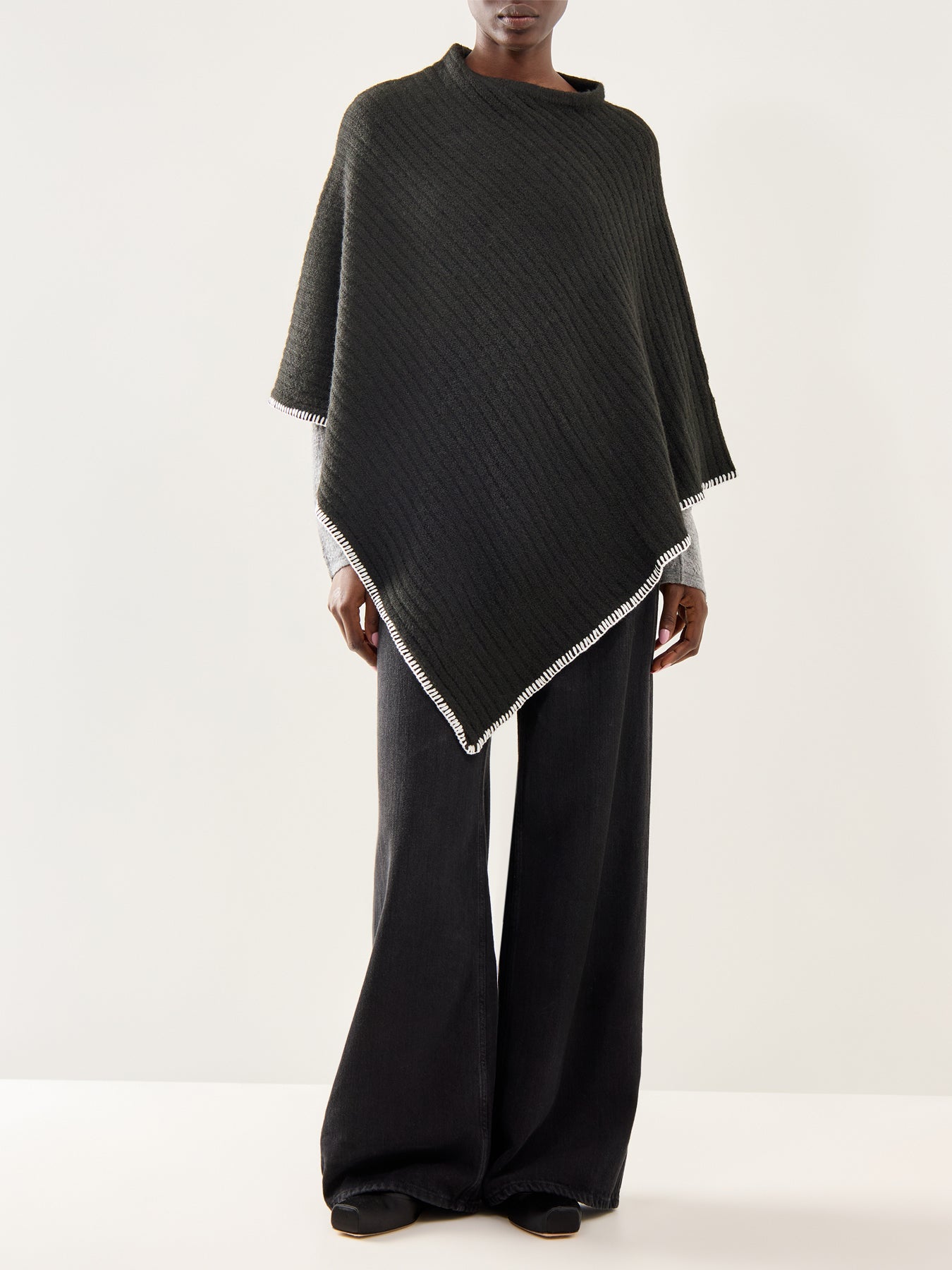 Jara Wool Blend Poncho Black