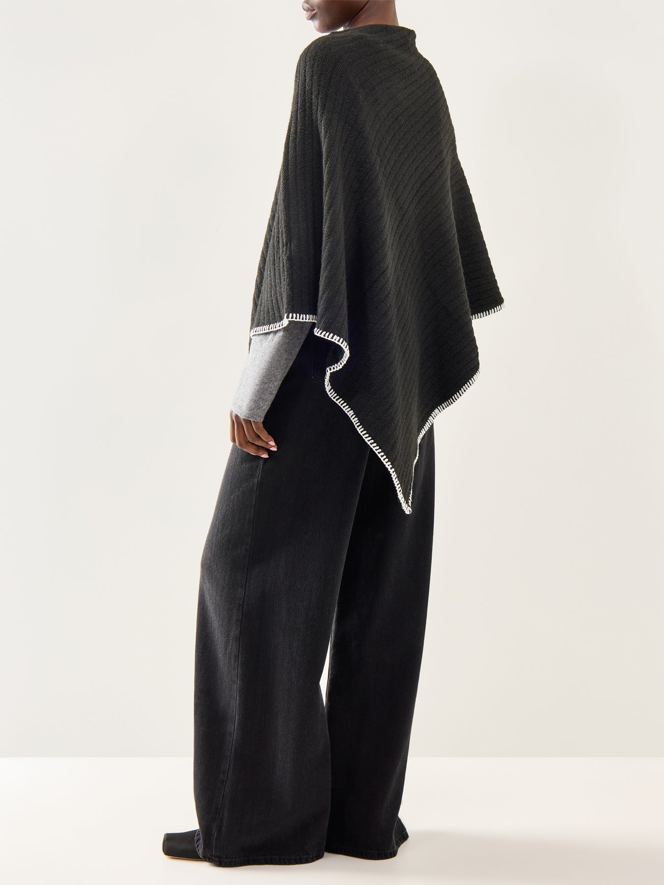 Jara Wool Blend Poncho Black