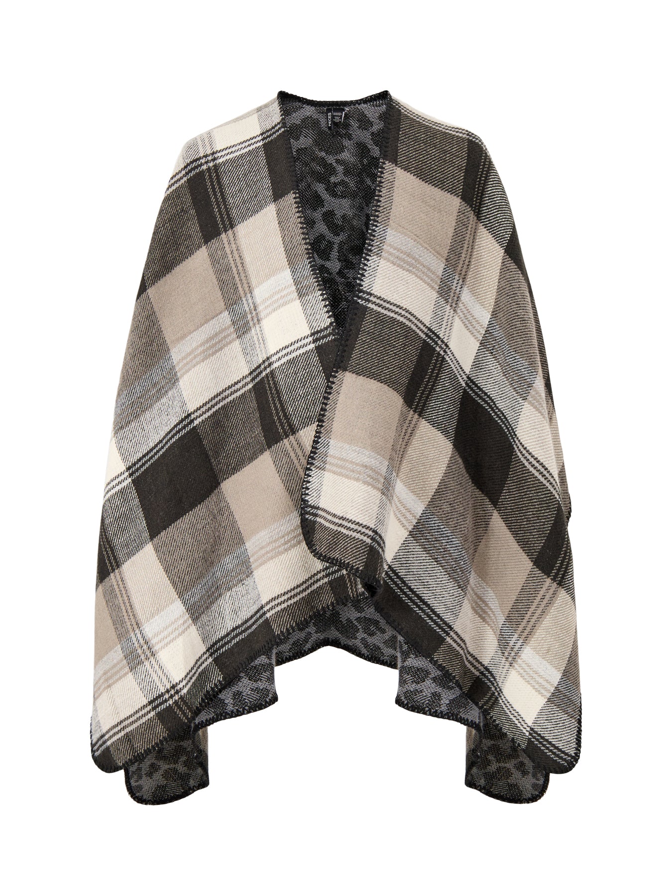 Jalina Reversible Check Poncho Grey