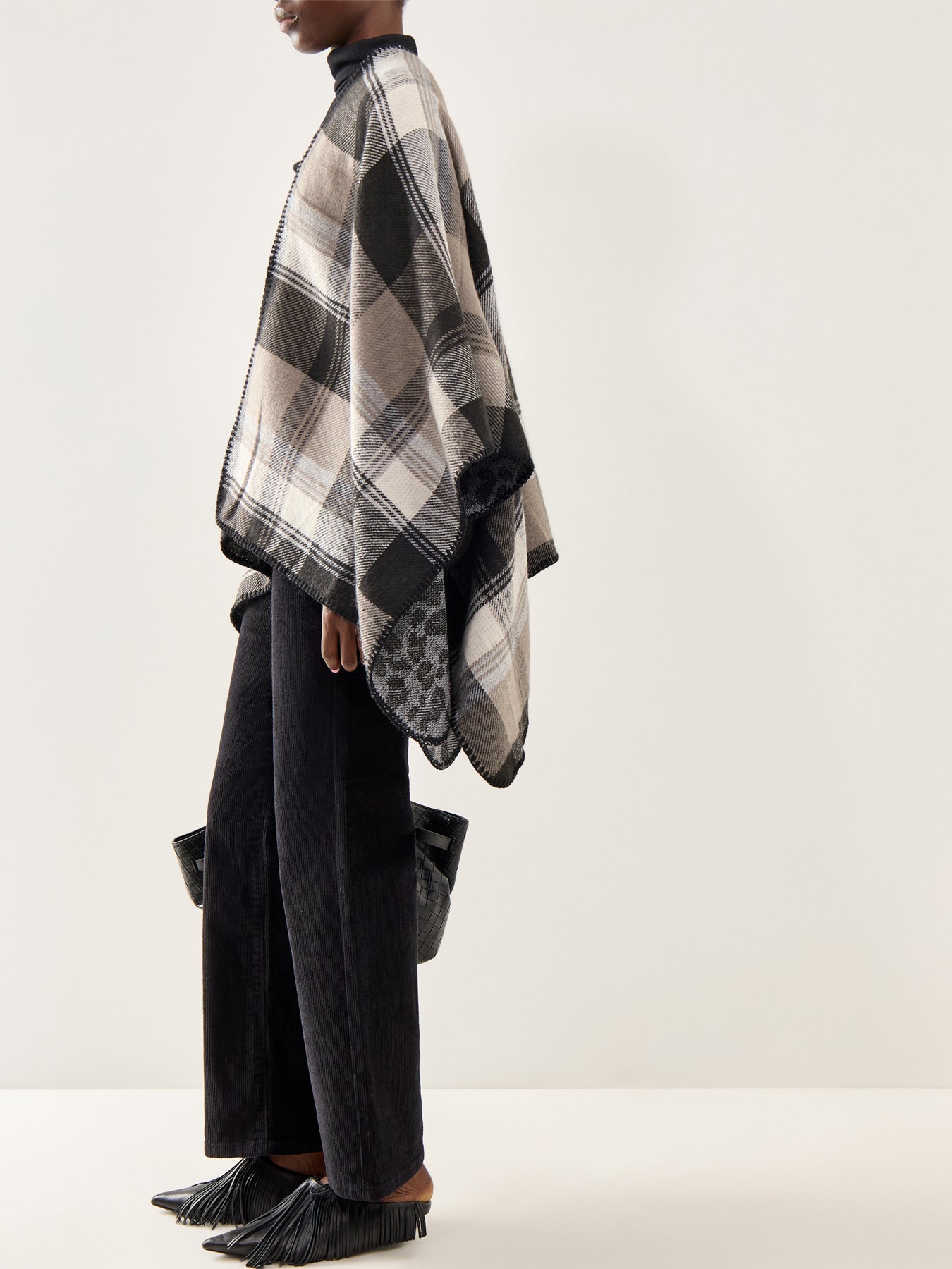 Jalina Reversible Check Poncho Grey