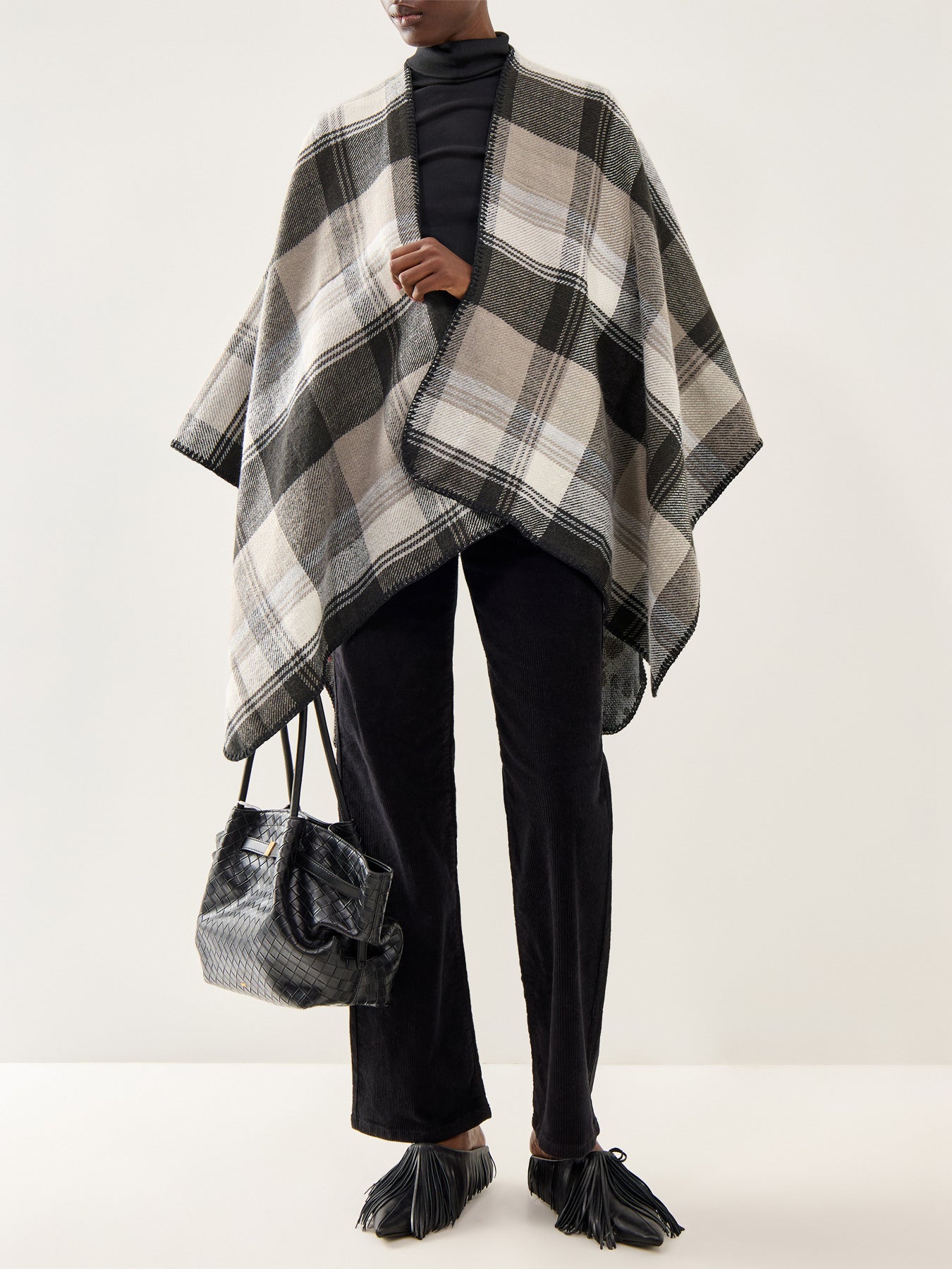 Jalina Reversible Check Poncho Grey