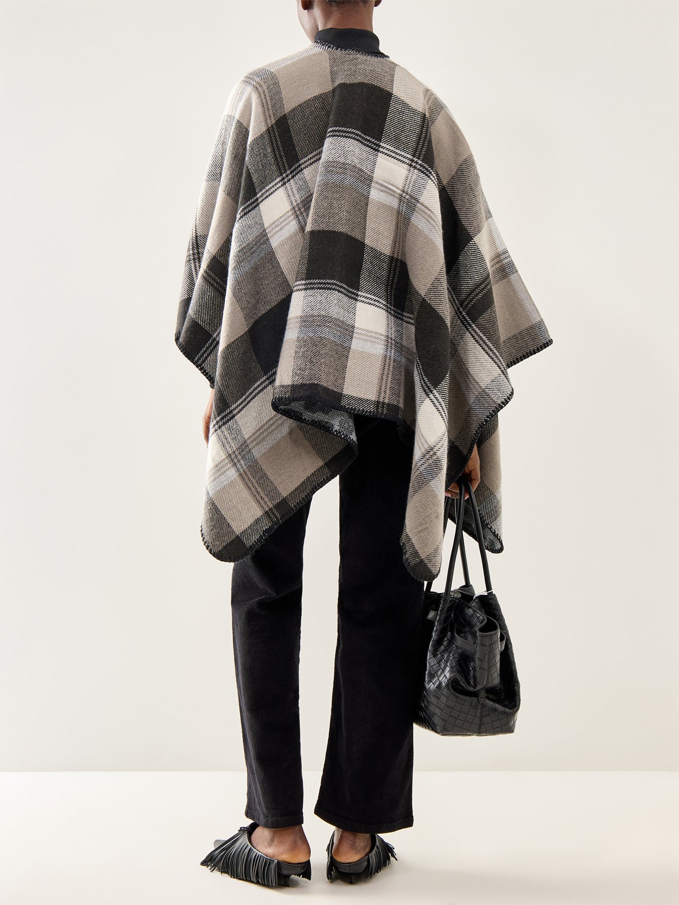 Jalina Reversible Check Poncho Grey
