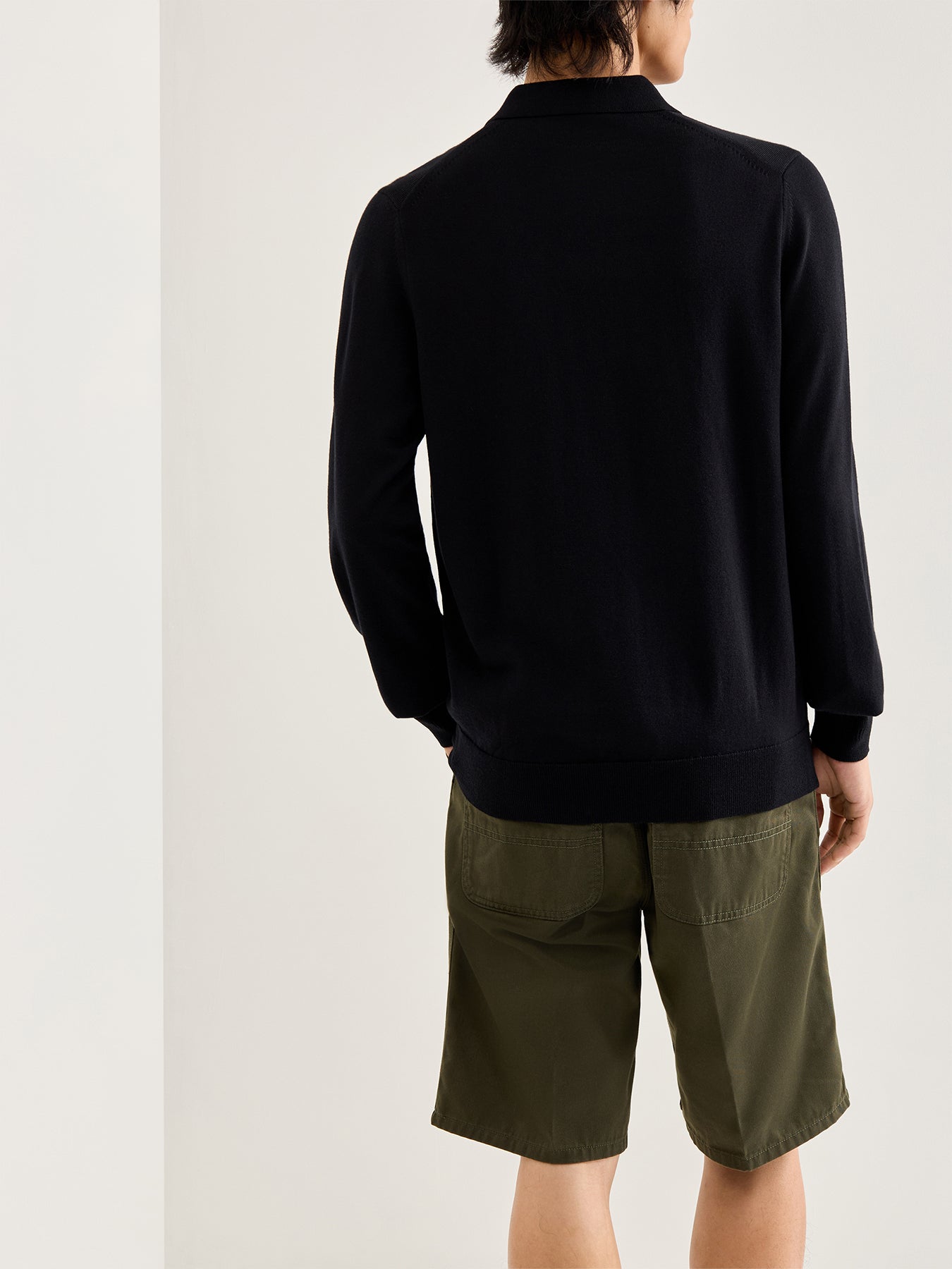 Classic Knitted Long Sleeves Polo Black