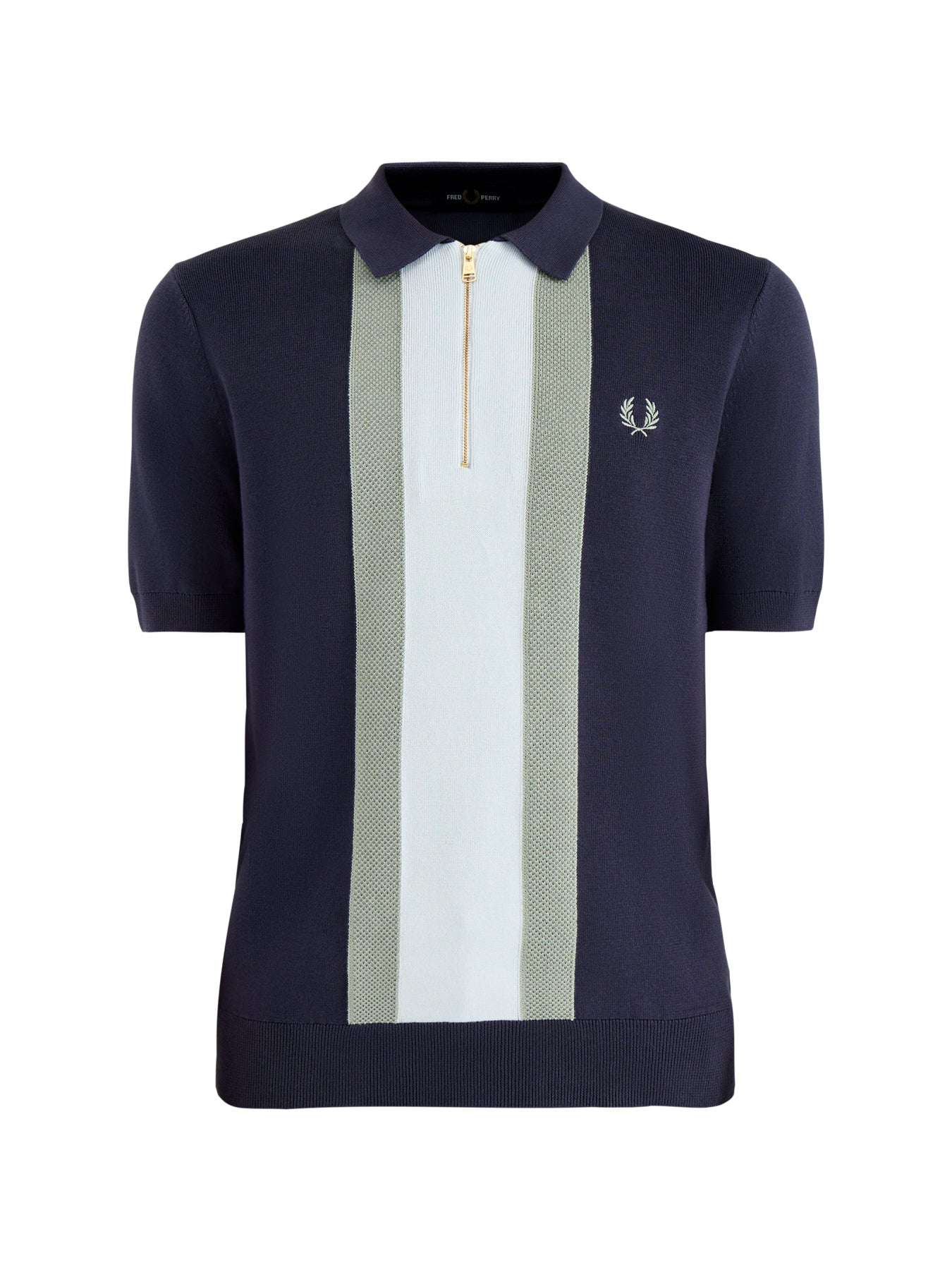 Textured Stripe Knitted Zip Polo