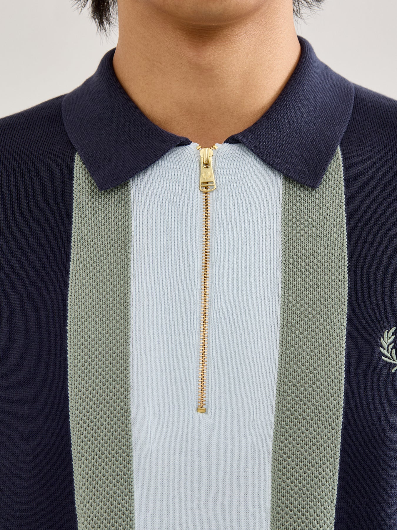 Textured Stripe Knitted Zip Polo