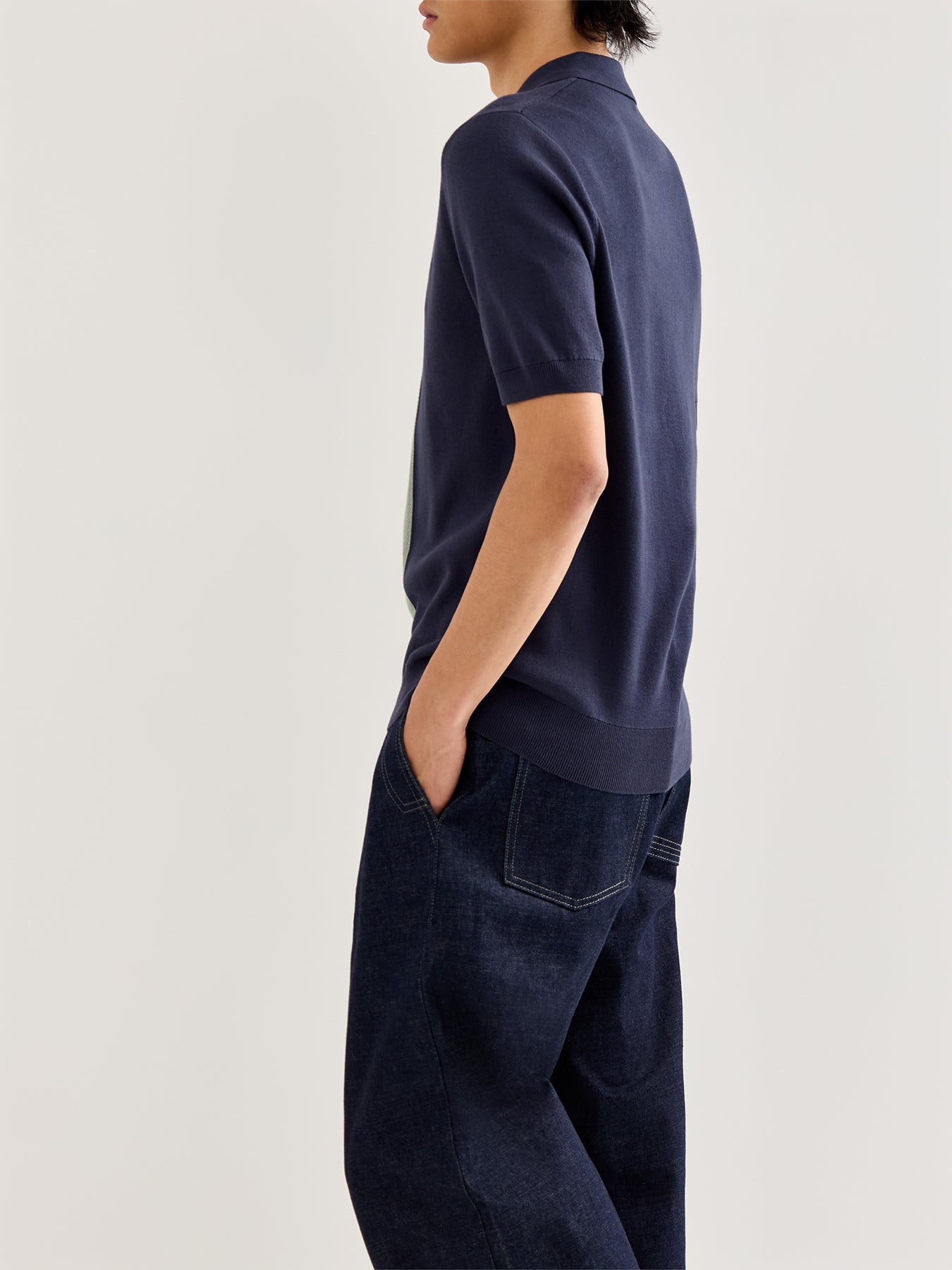 Textured Stripe Knitted Zip Polo