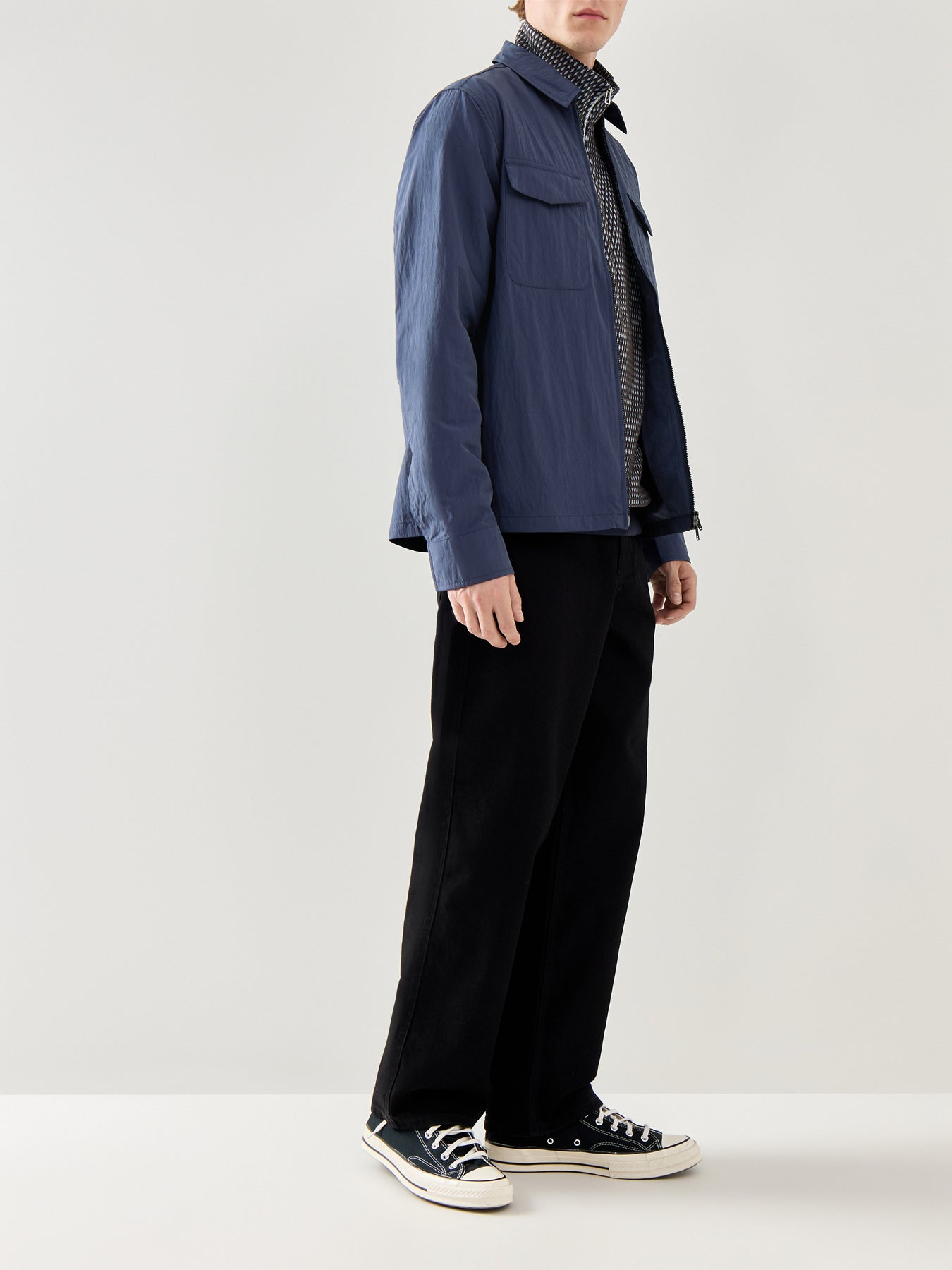 Zip Through Long Sleeves Overshirt Black