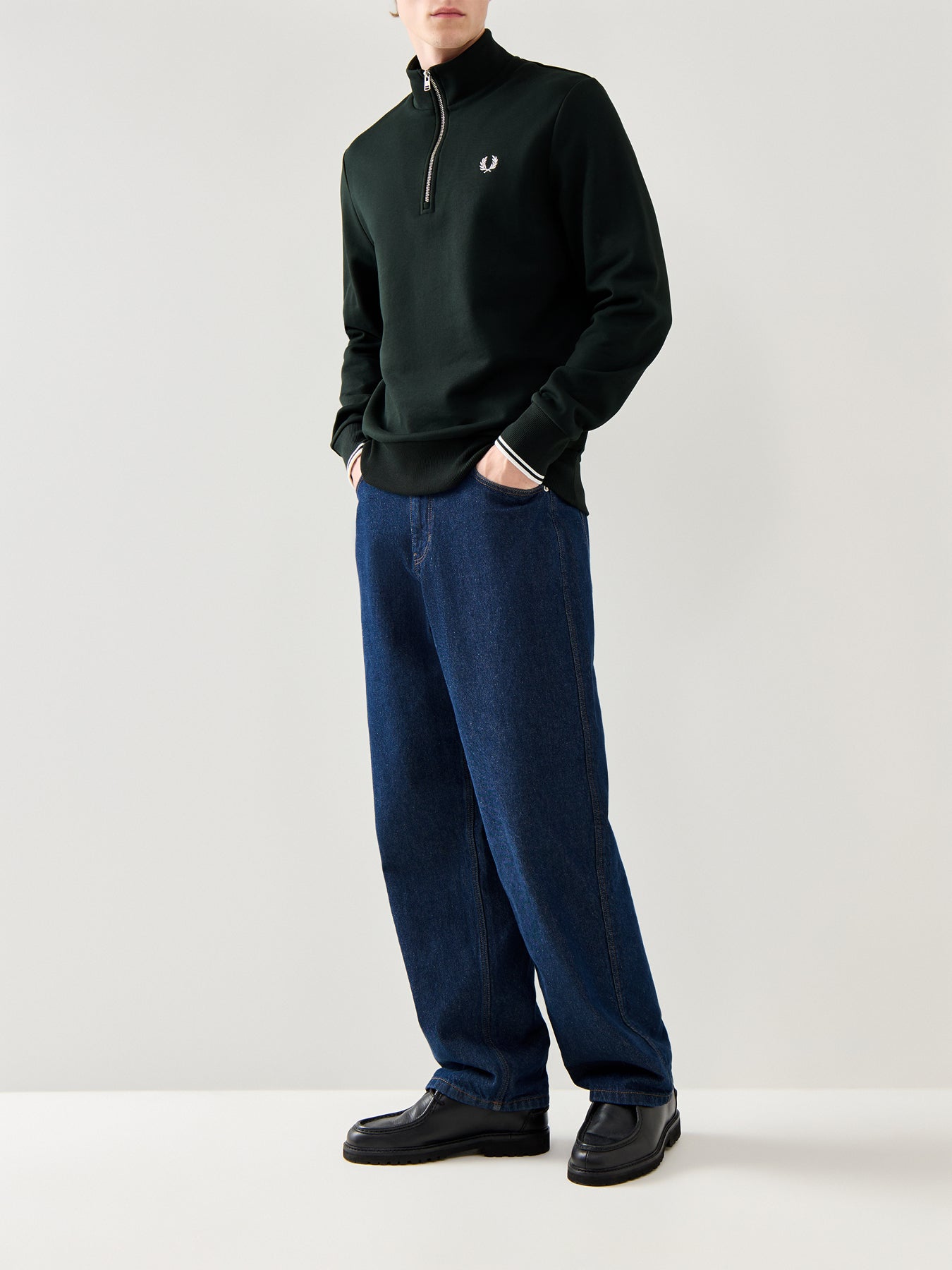 Half Zip Cotton Sweatshirt Black