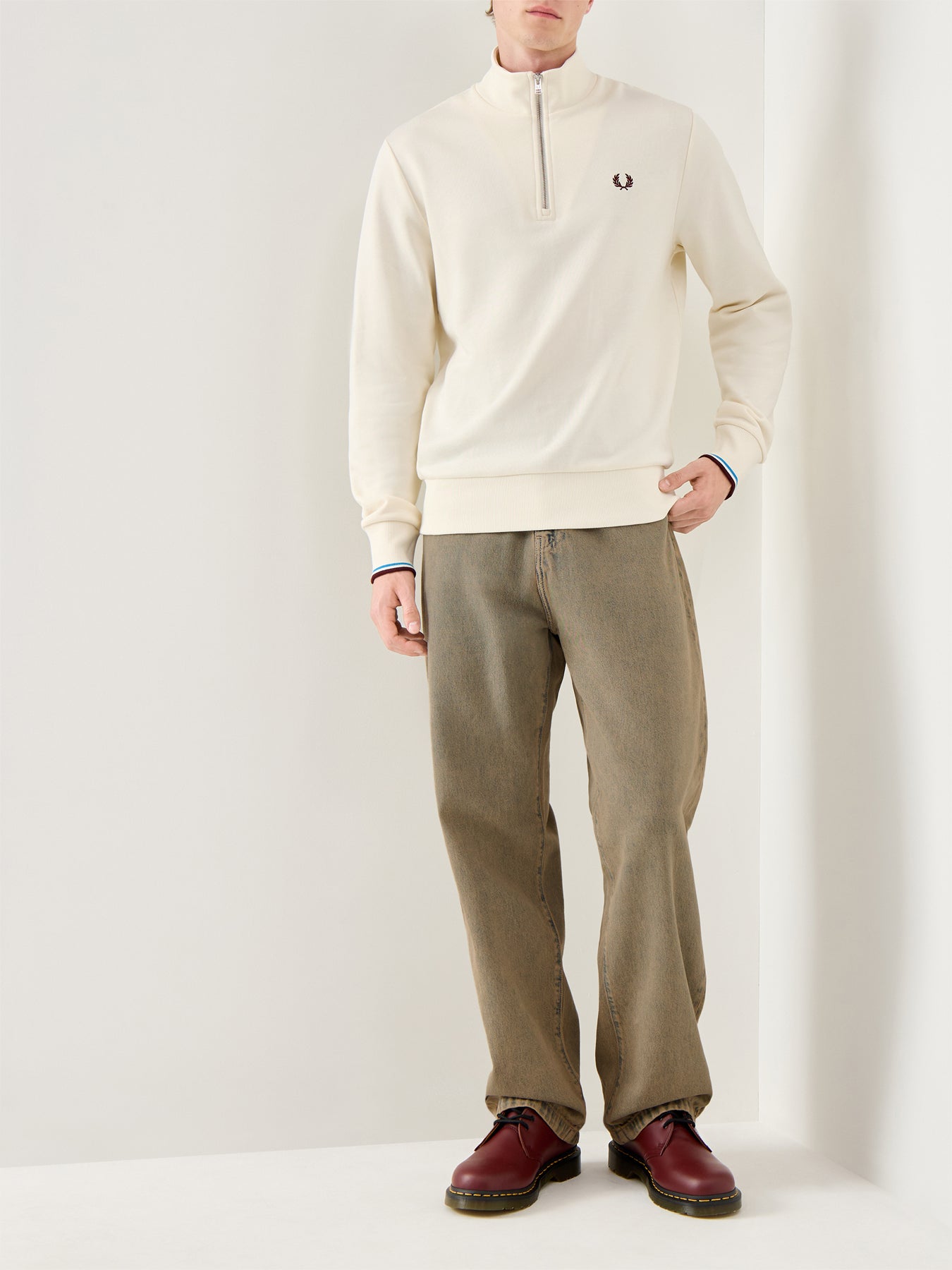 Half Zip Long Sleeves Sweatshirt White