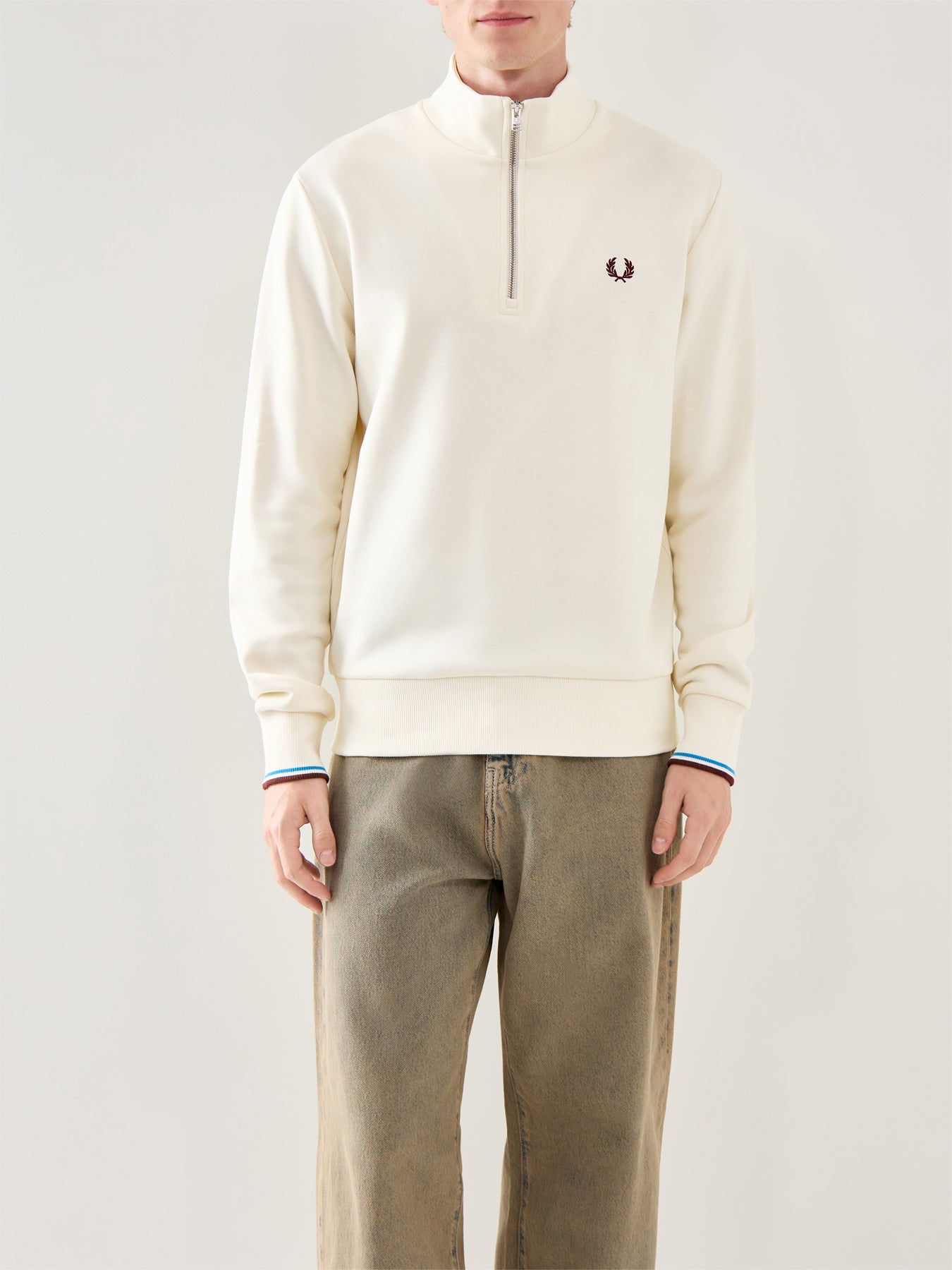 Half Zip Long Sleeves Sweatshirt White