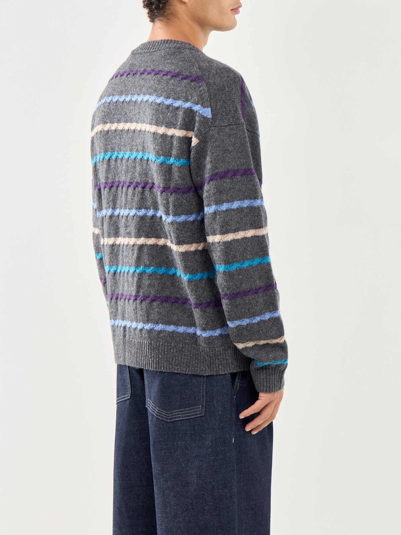 Stripe Wool Cardigan Button Thru Black