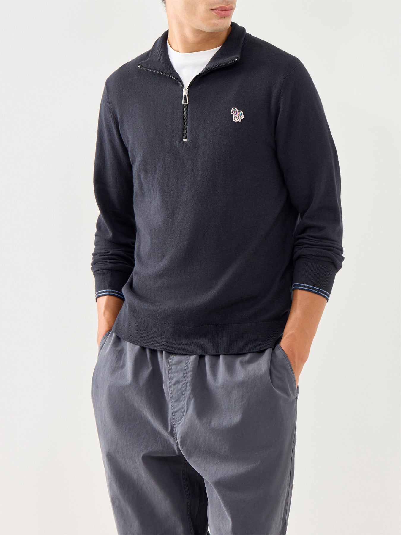 Zebra 1/4 Zip Cotton Knitwear Black