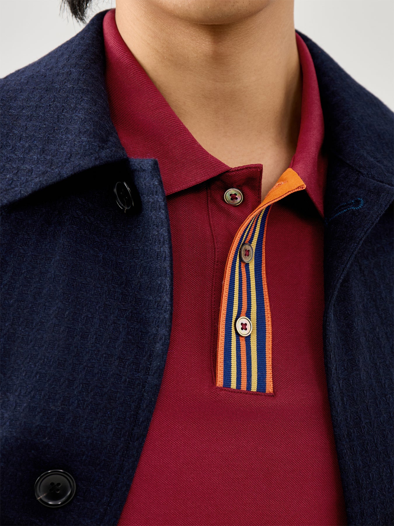 Stripe Plaquet Polo Tops Burgundy