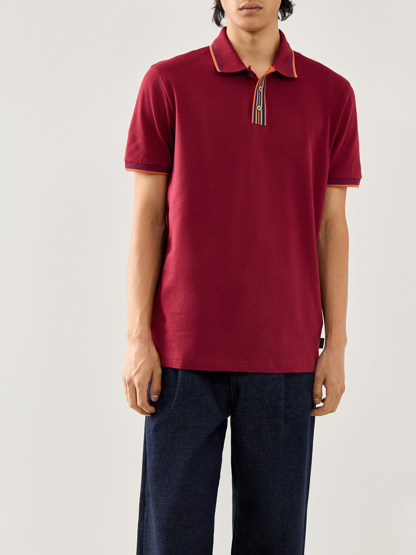 Stripe Plaquet Polo Tops Burgundy
