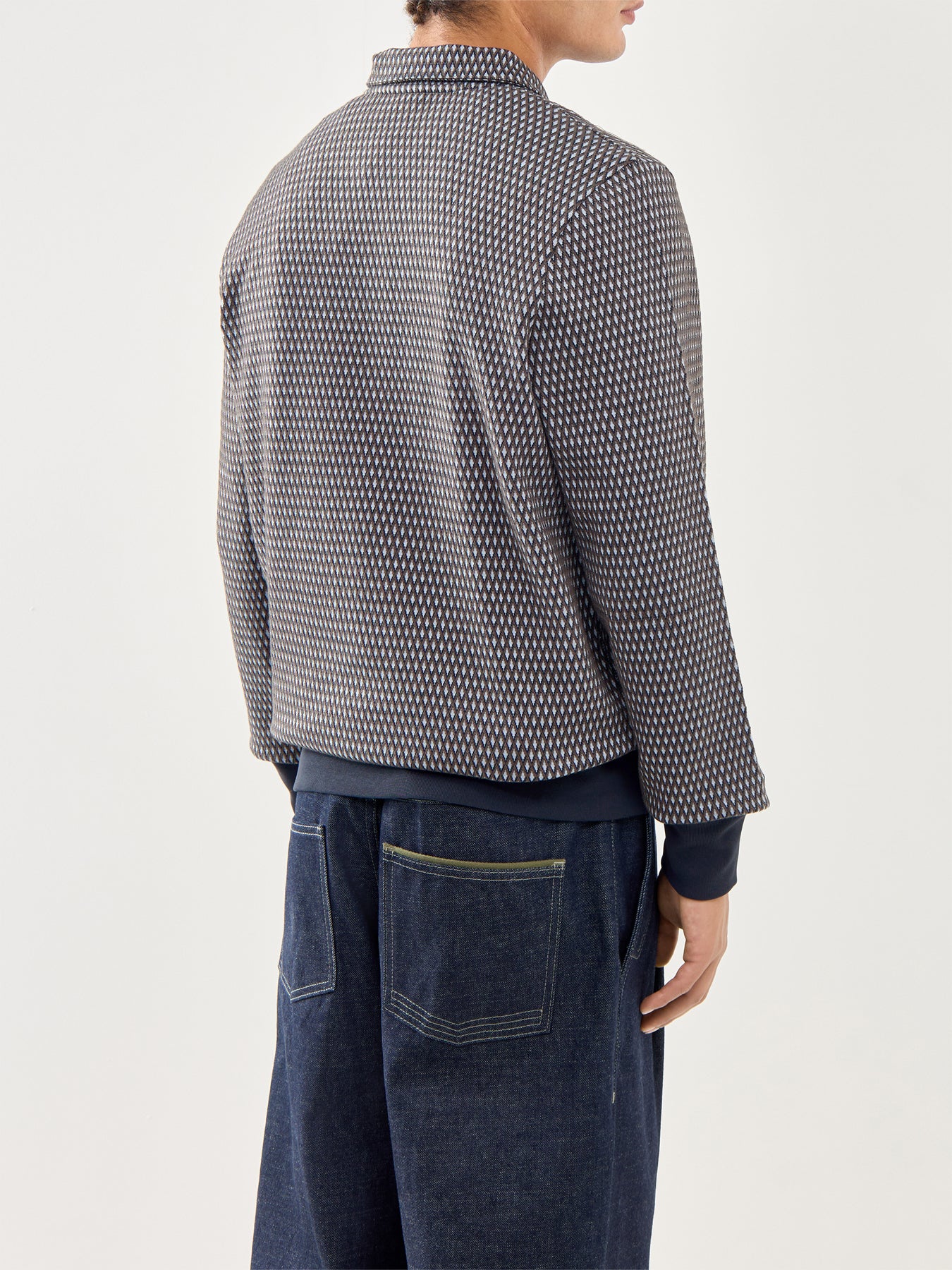 1/4 Zip Pattern Cotton Sweatshirt Blue