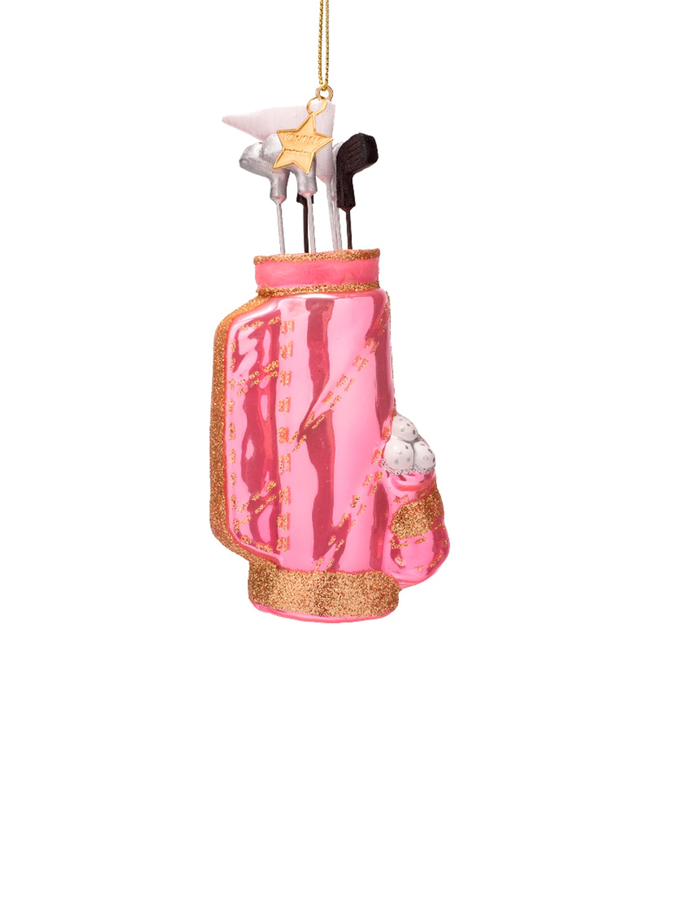 Pink Golf Bag Glass Christmas Hanging Decoration