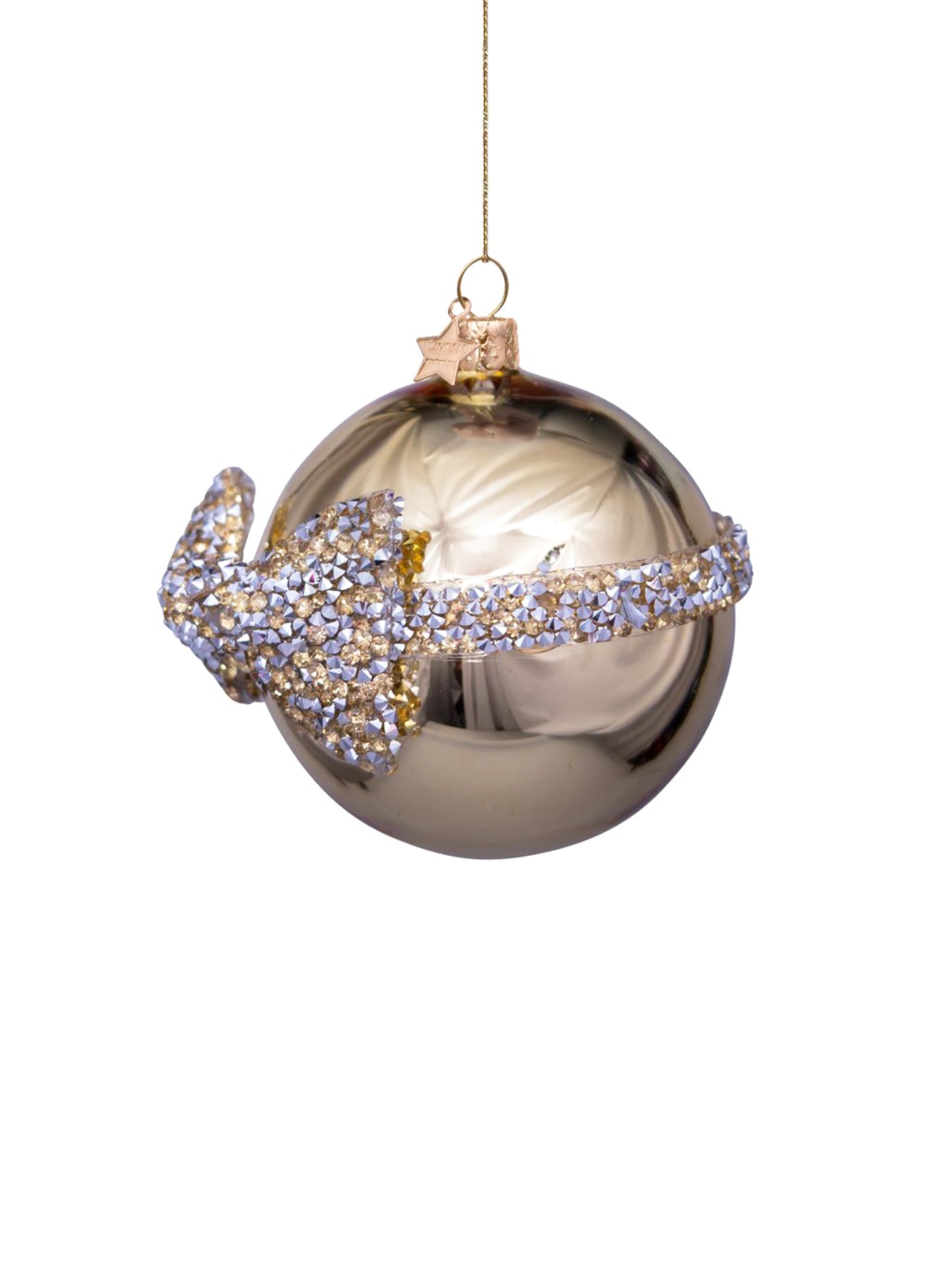 Diamond Bow Gold Glass Christmas Hanging Decoration