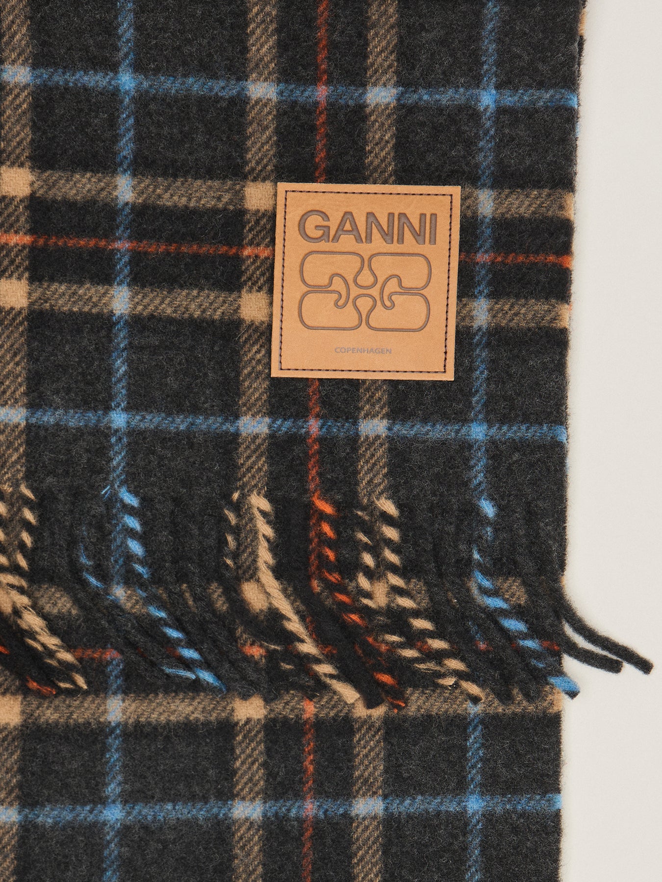 Double Face Wool Check Scarf Charcoal Grey