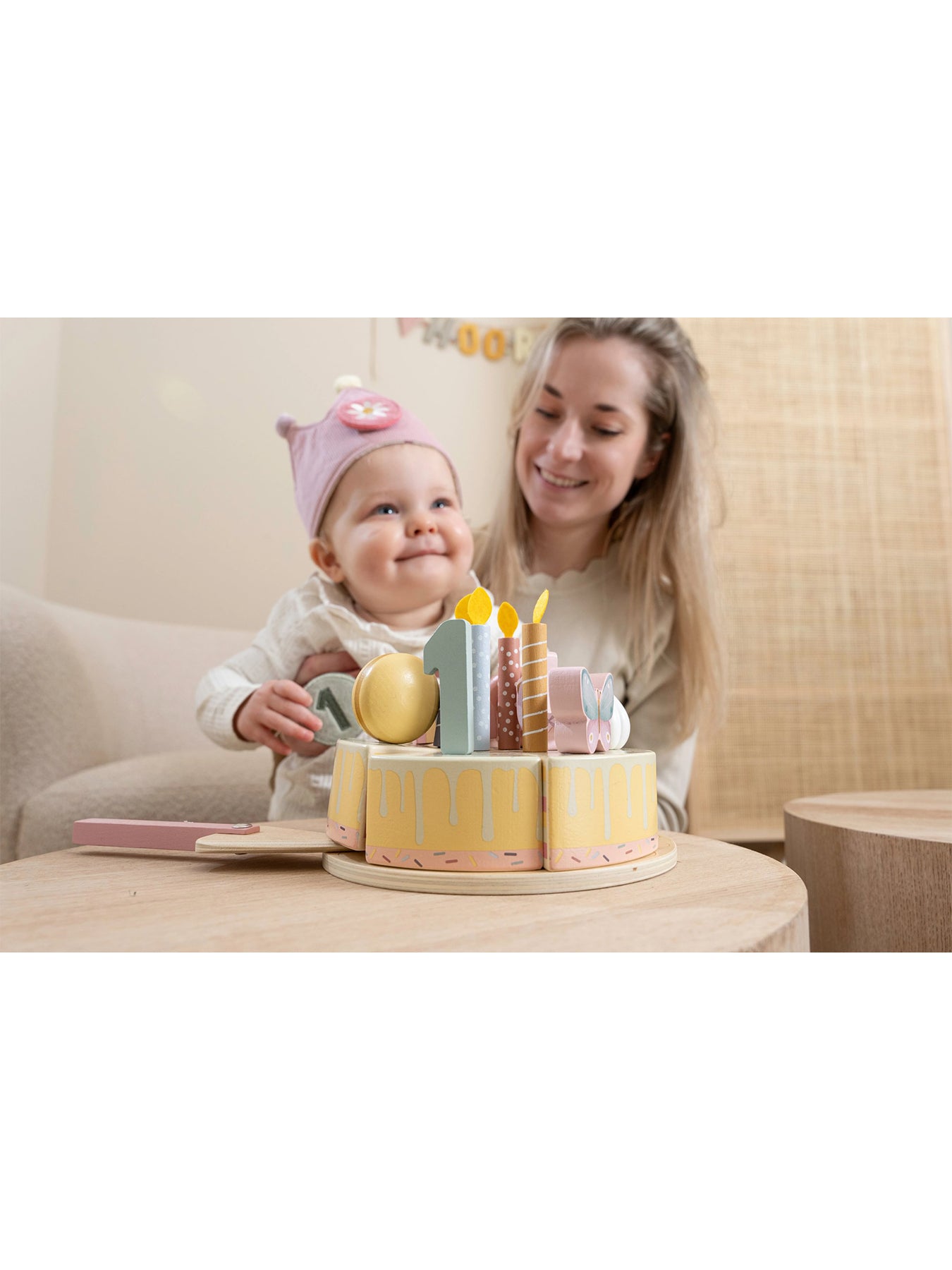 Wooden Birthday Cake Pink