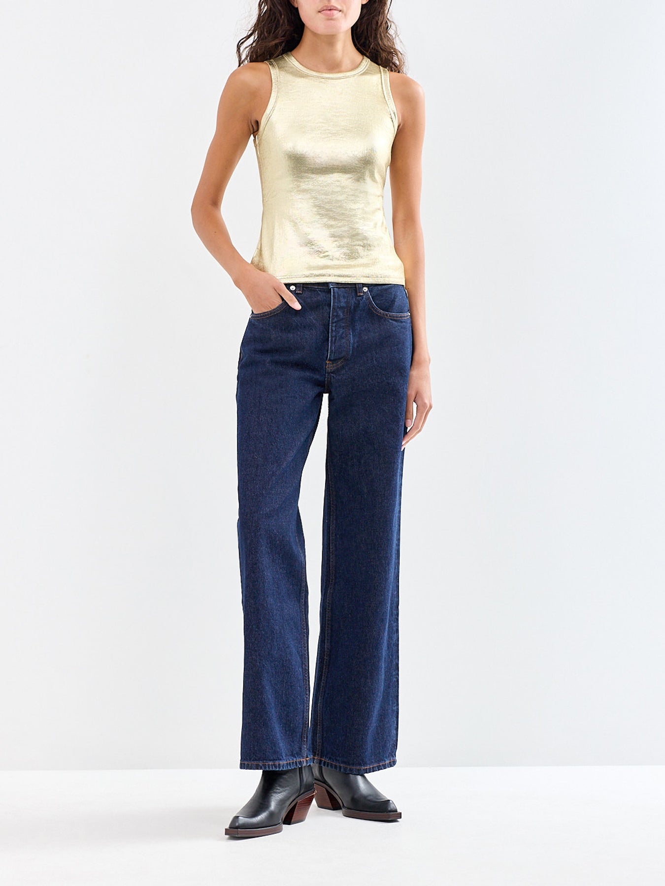 Metallic Cotton-Blend Tank Top Gold