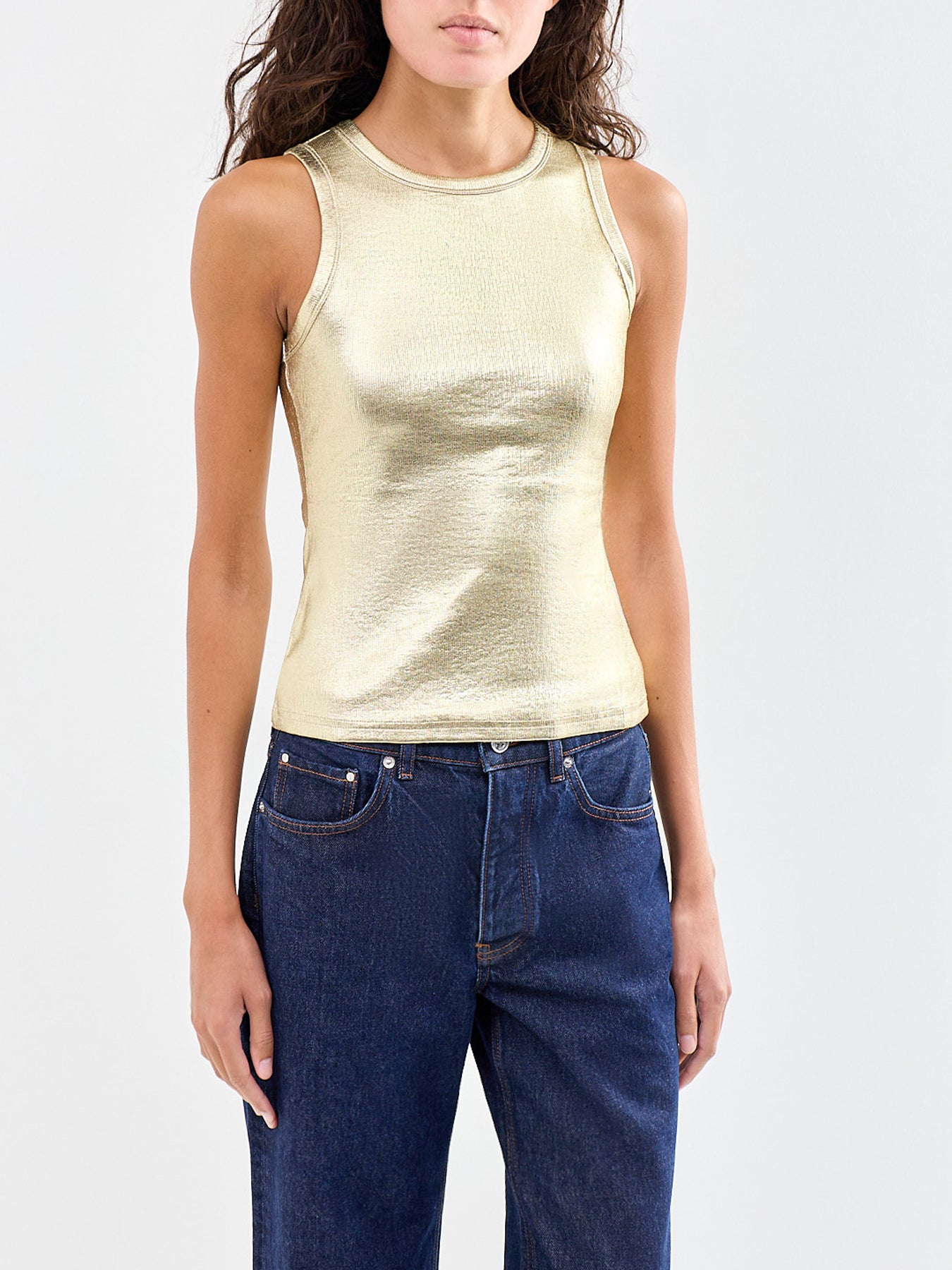 Metallic Cotton-Blend Tank Top Gold
