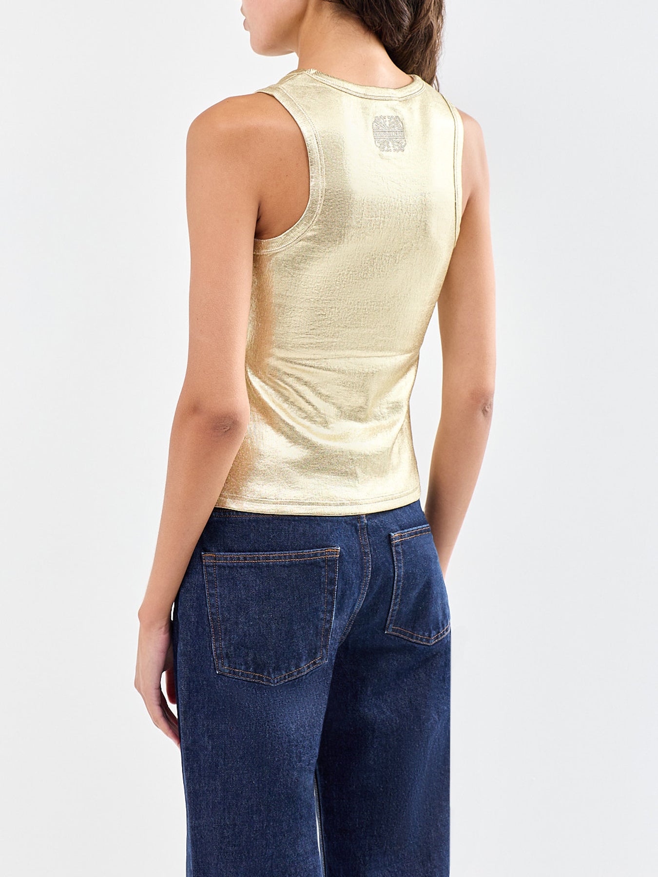 Metallic Cotton-Blend Tank Top Gold