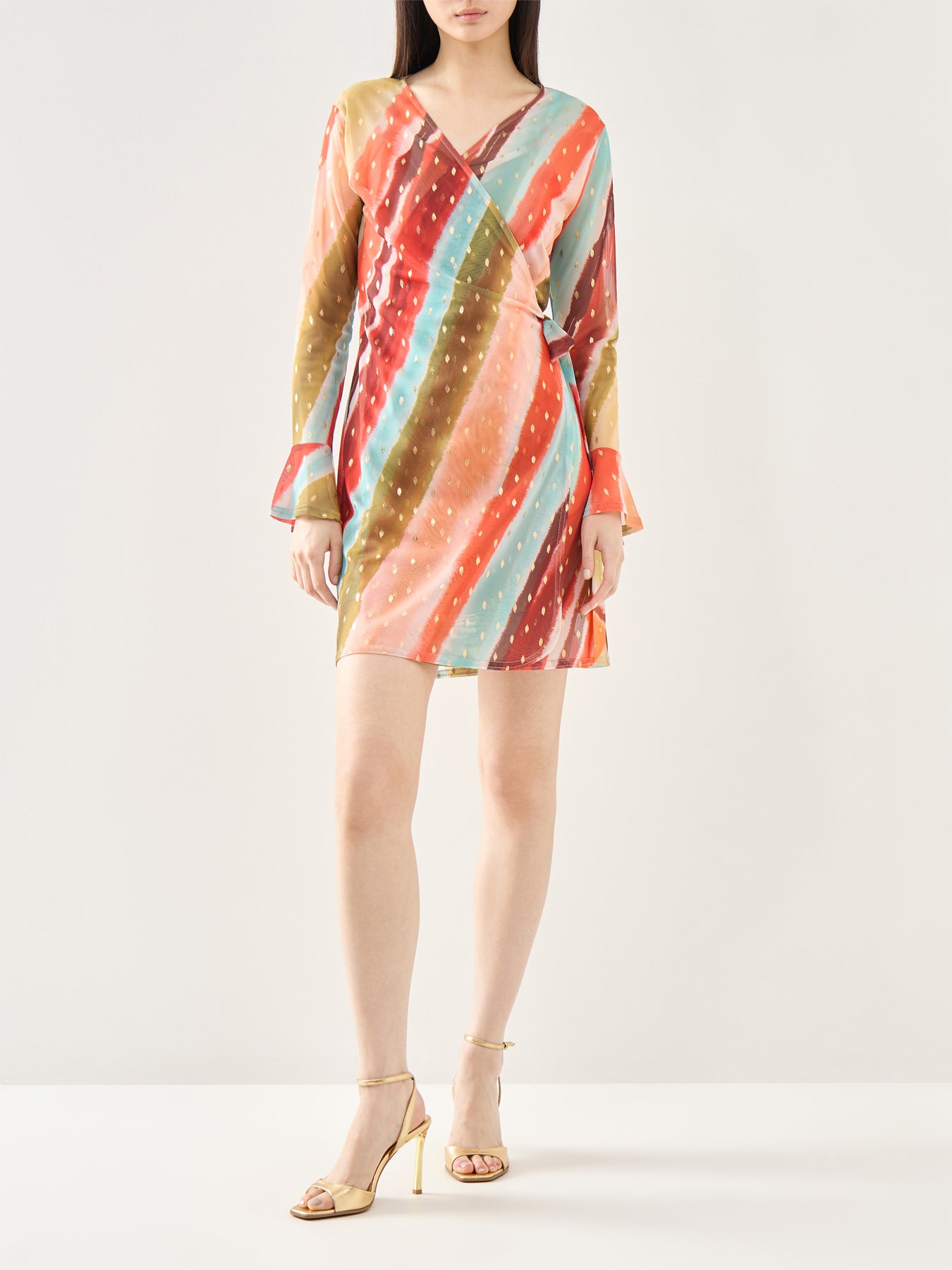 Sunset Stripe Mini Wrap Dress