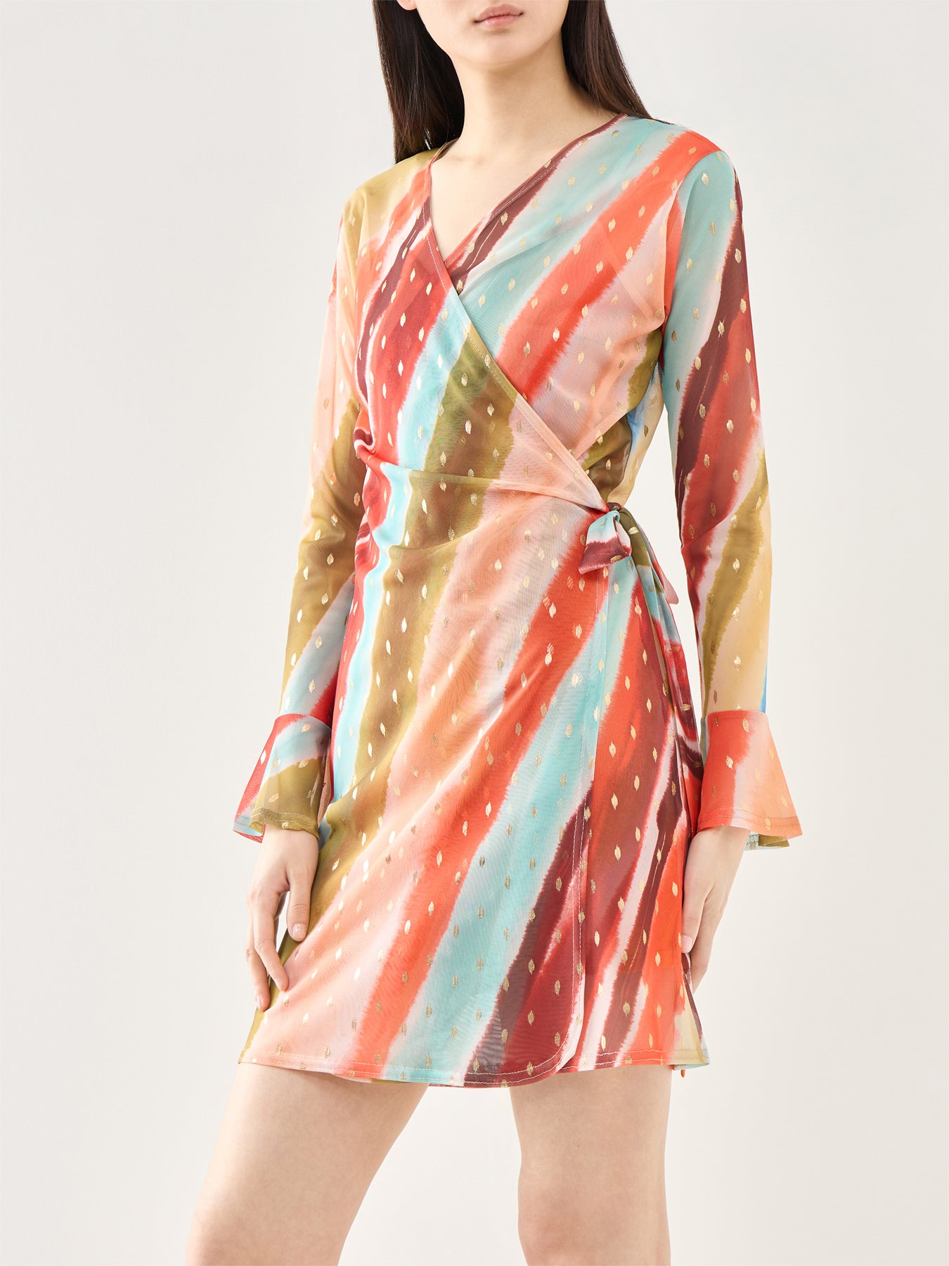 Sunset Stripe Mini Wrap Dress