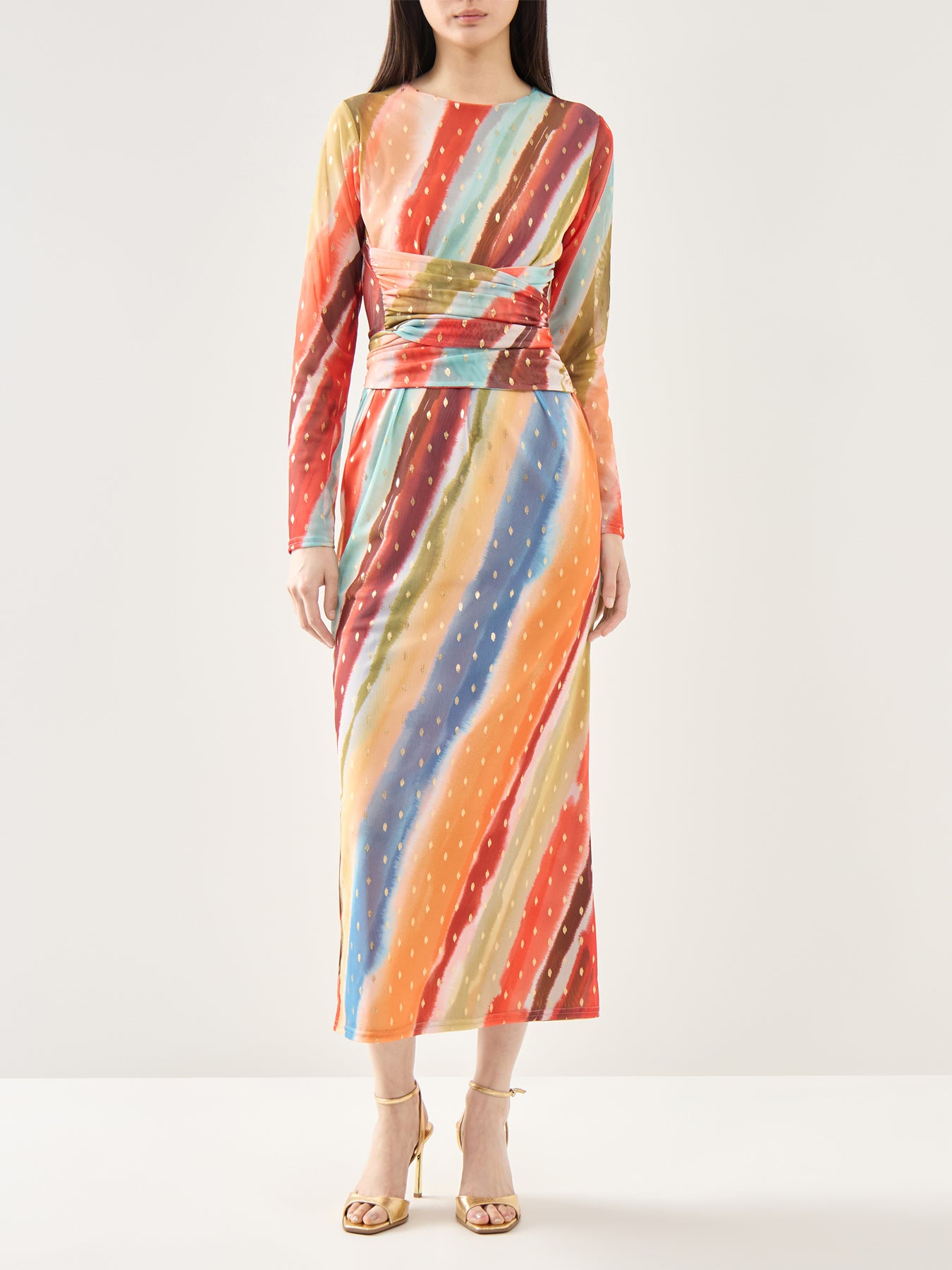 Sunset Stripe Mesh Midi Dress