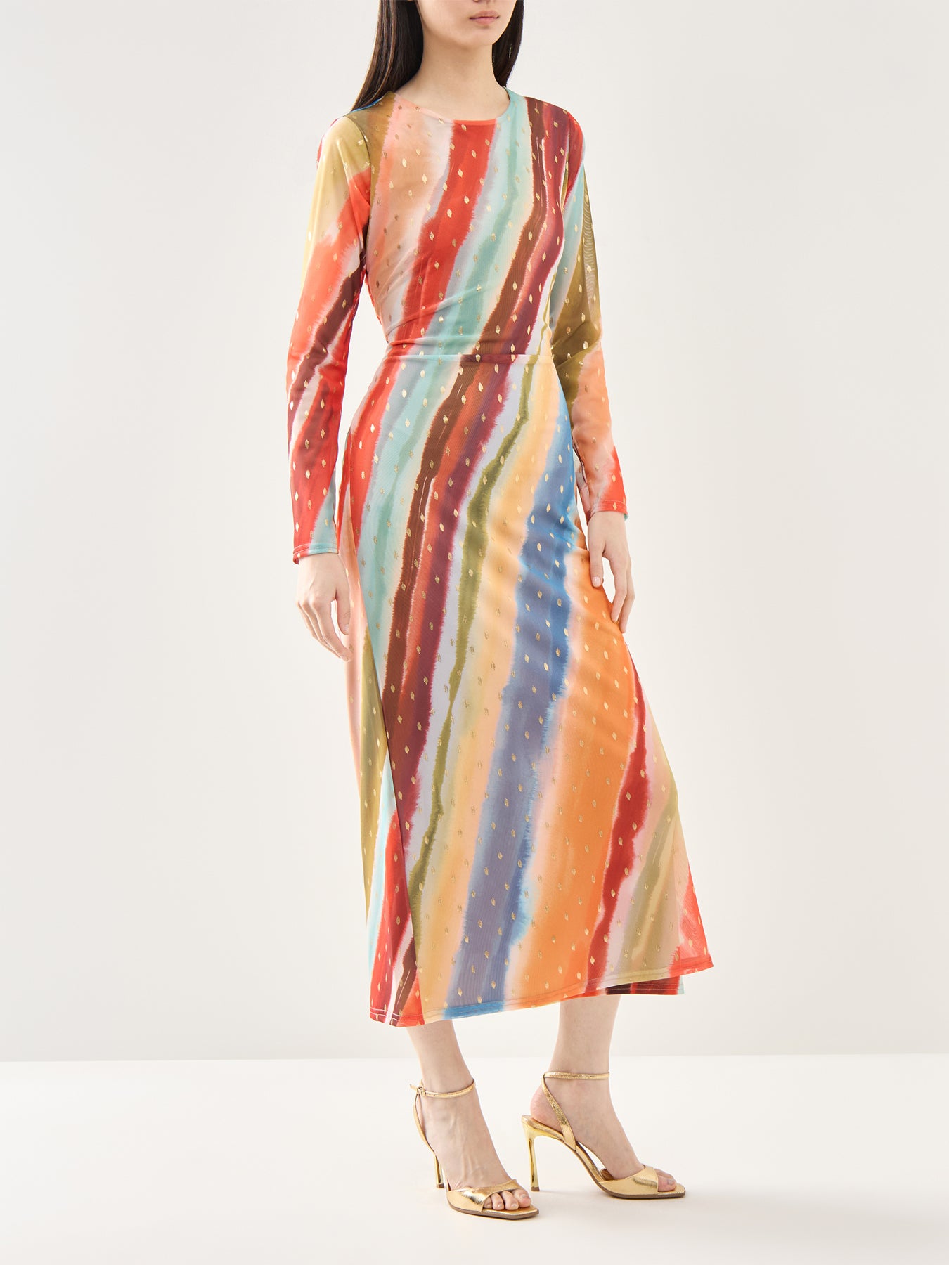 Sunset Stripe Mesh Midi Dress