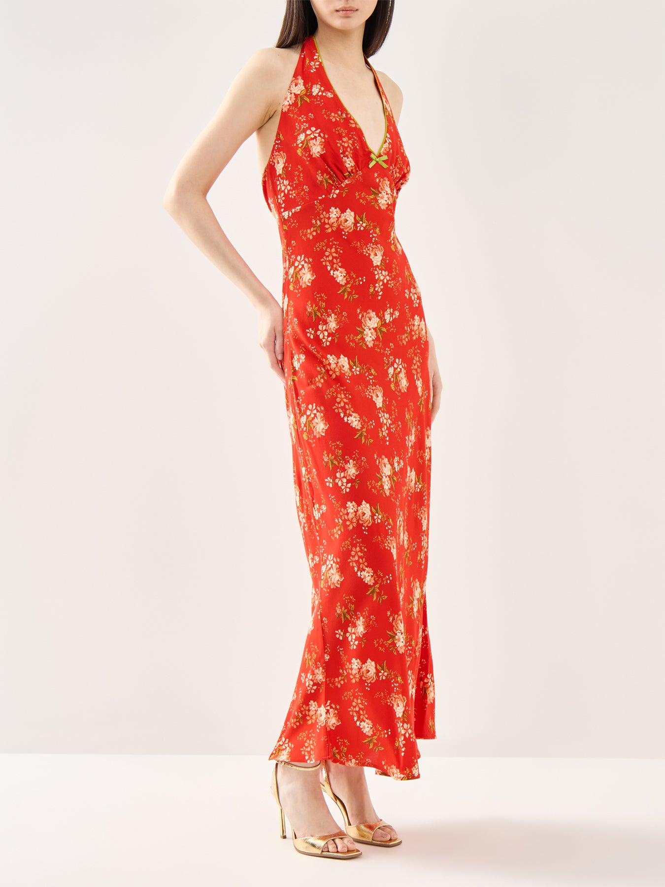 Red Floral Halter Dress