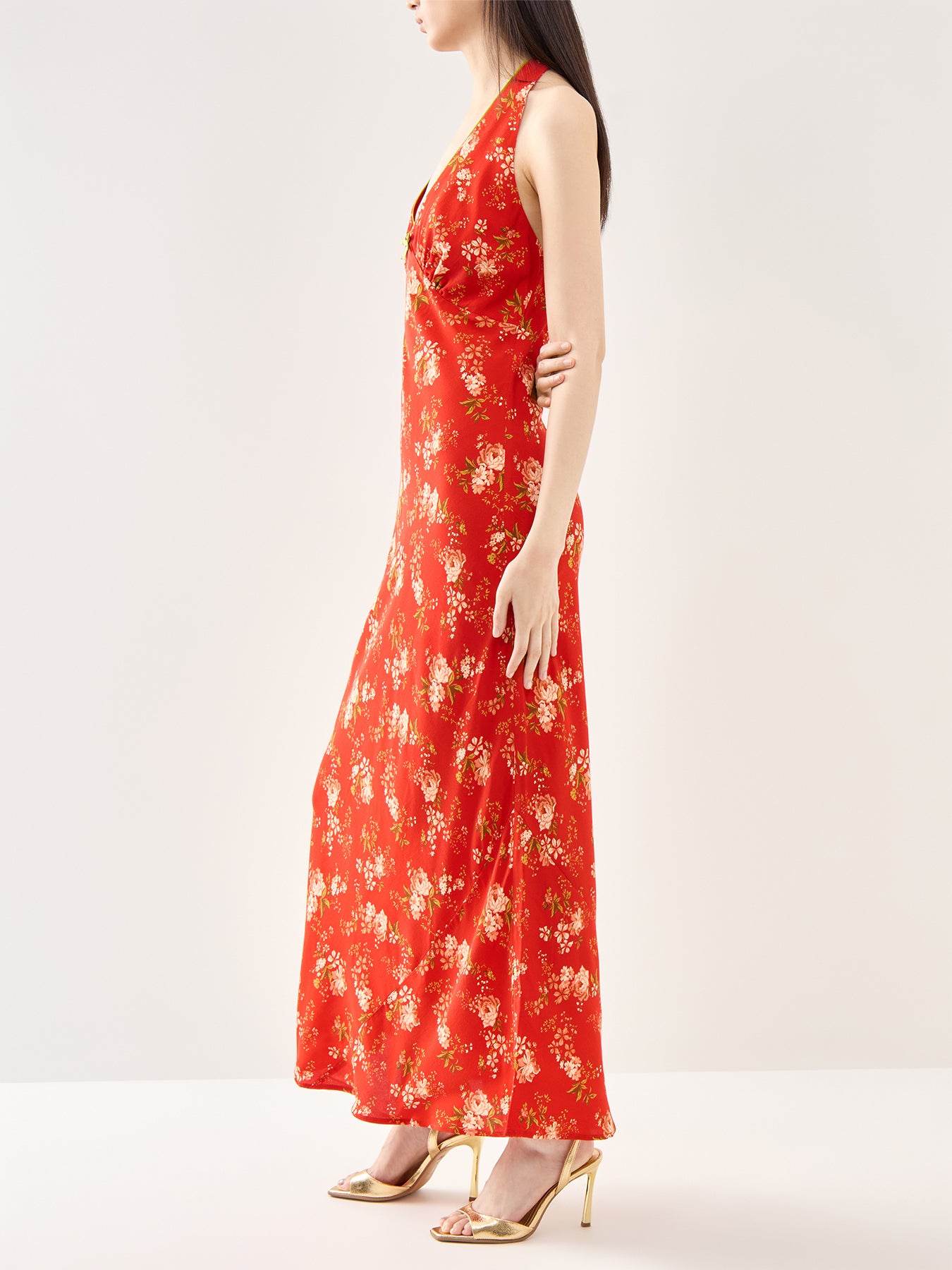 Red Floral Halter Dress