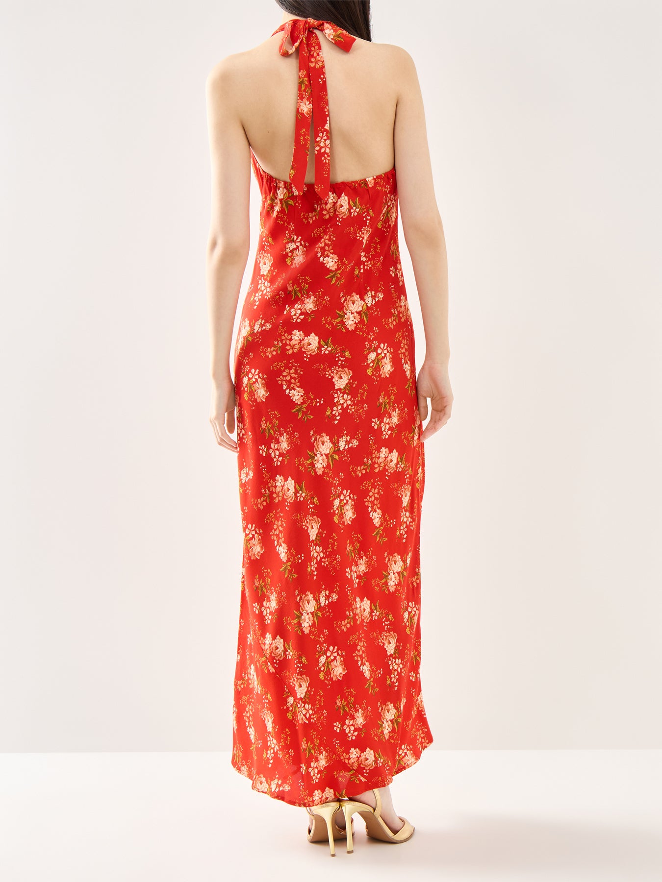 Red Floral Halter Dress