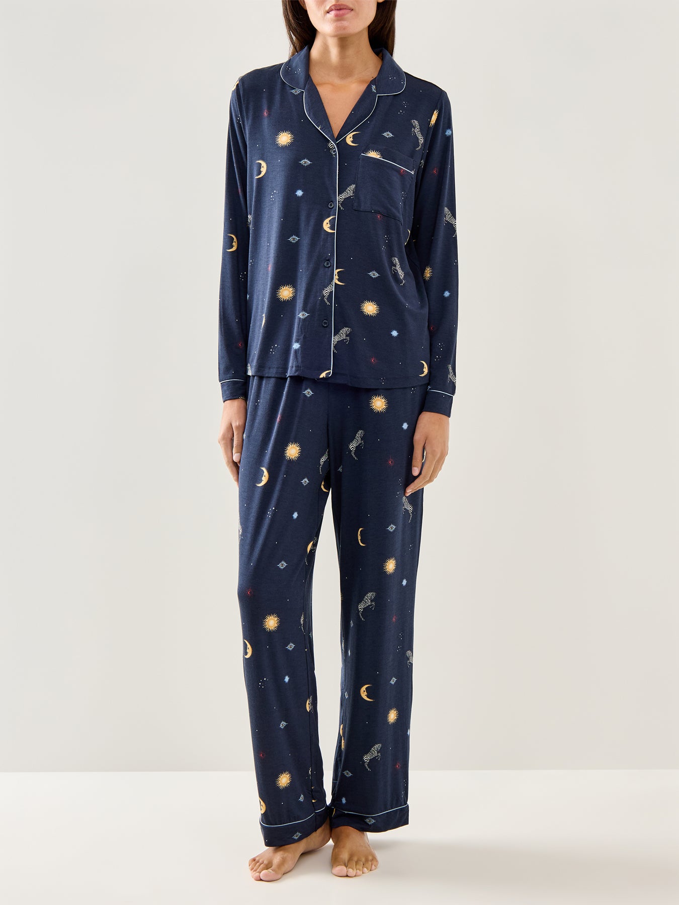 Celestial Zebra Long Pyjama Set Navy
