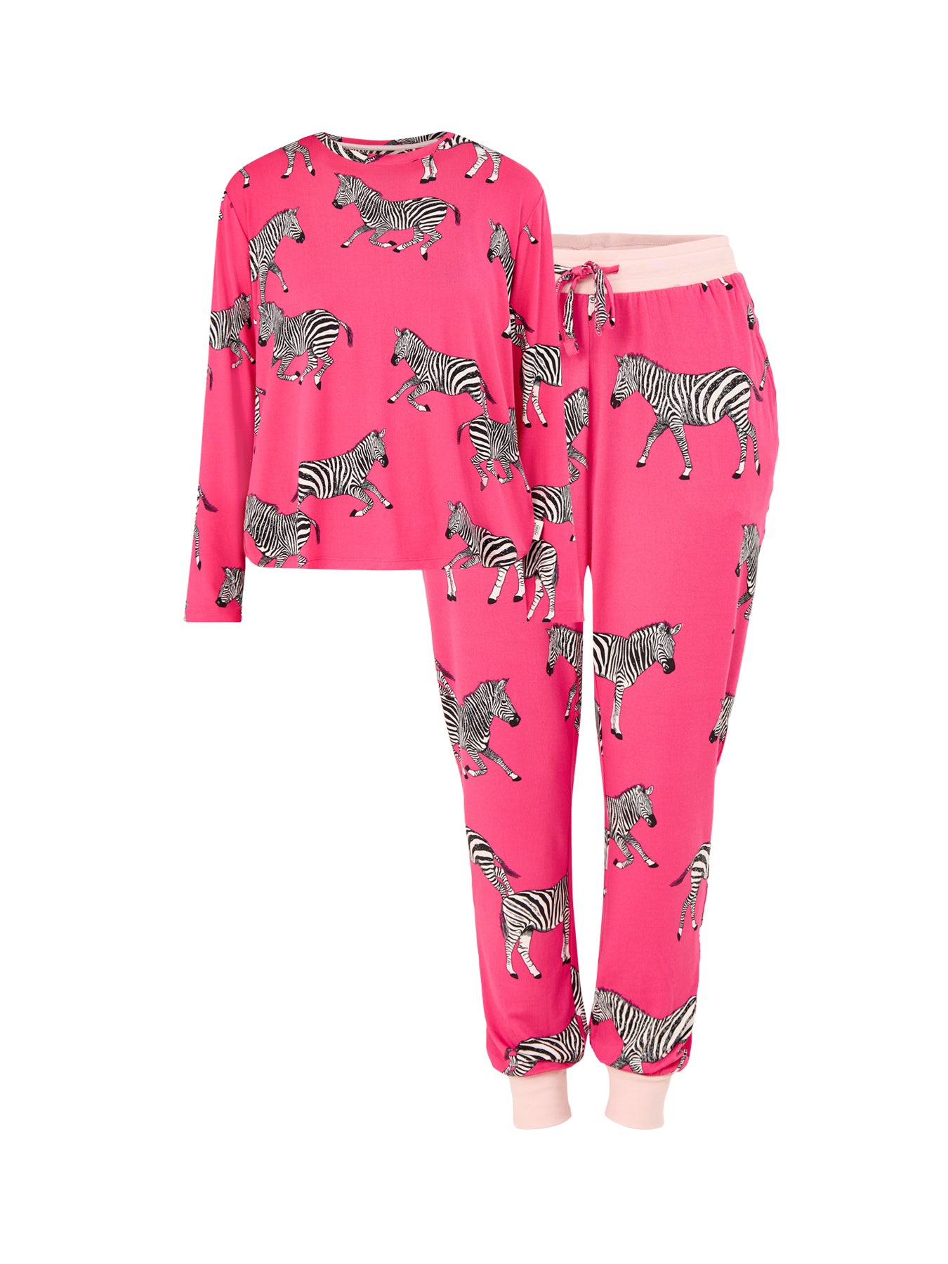 Zebra Crew Neck Pyjama Set Pink